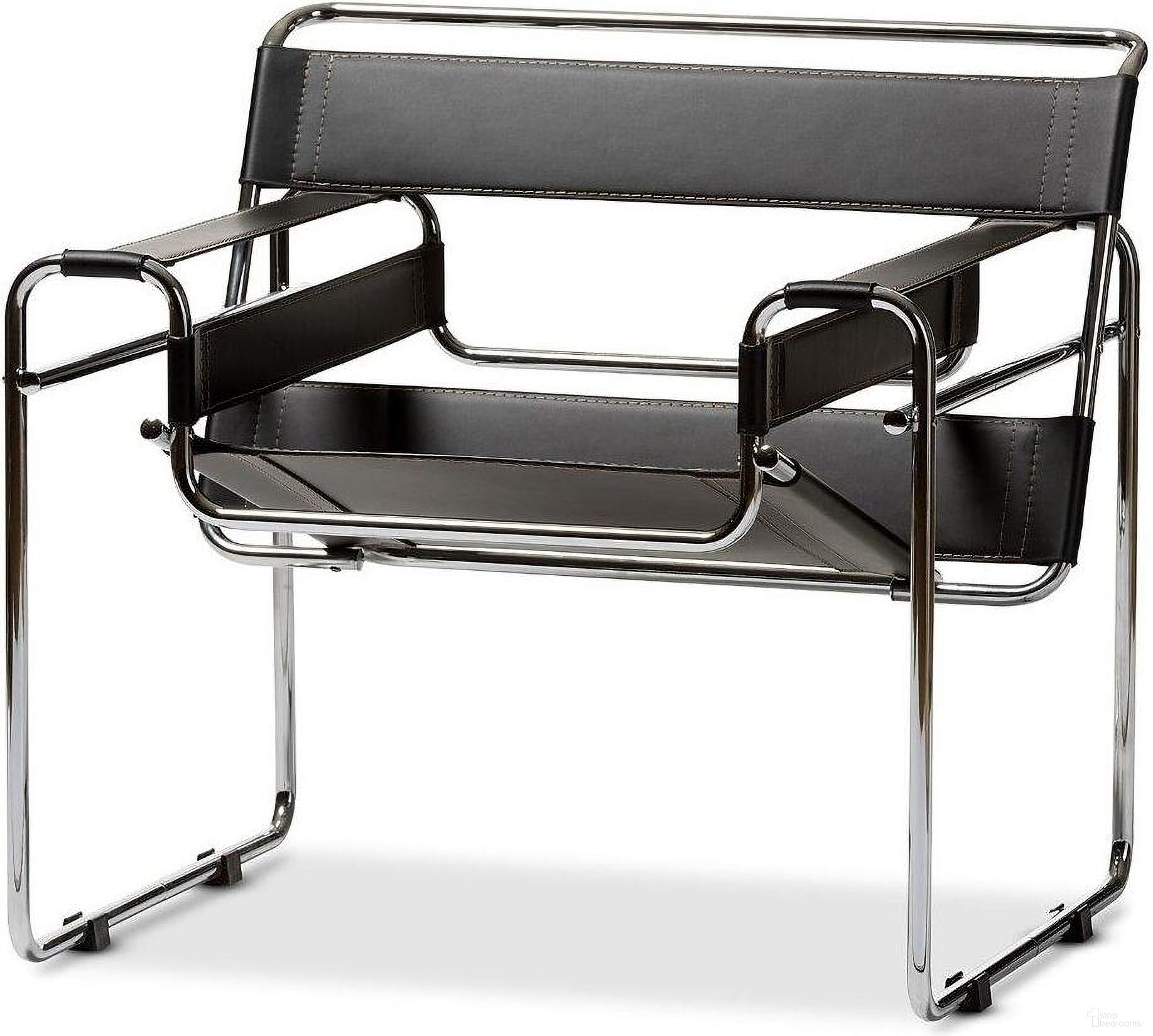 Baxton Studio Jericho Black Leather Mid-Century Modern Accent Chair