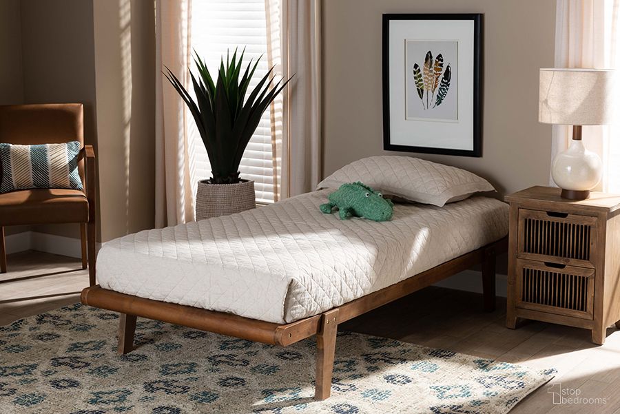 The appearance of Baxton Studio Kaia Mid-Century Modern Walnut Brown Finished Wood Twin Size Platform Bed Frame designed by Baxton Studio in the transitional interior design. This ash walnut piece of furniture was selected by 1StopBedrooms from Kaia Collection to add a touch of cosiness and style into your home. Sku: MG0002-Ash Walnut-Twin. Bed Type: Platform Bed. Bed Size: Twin. Material: MDF.