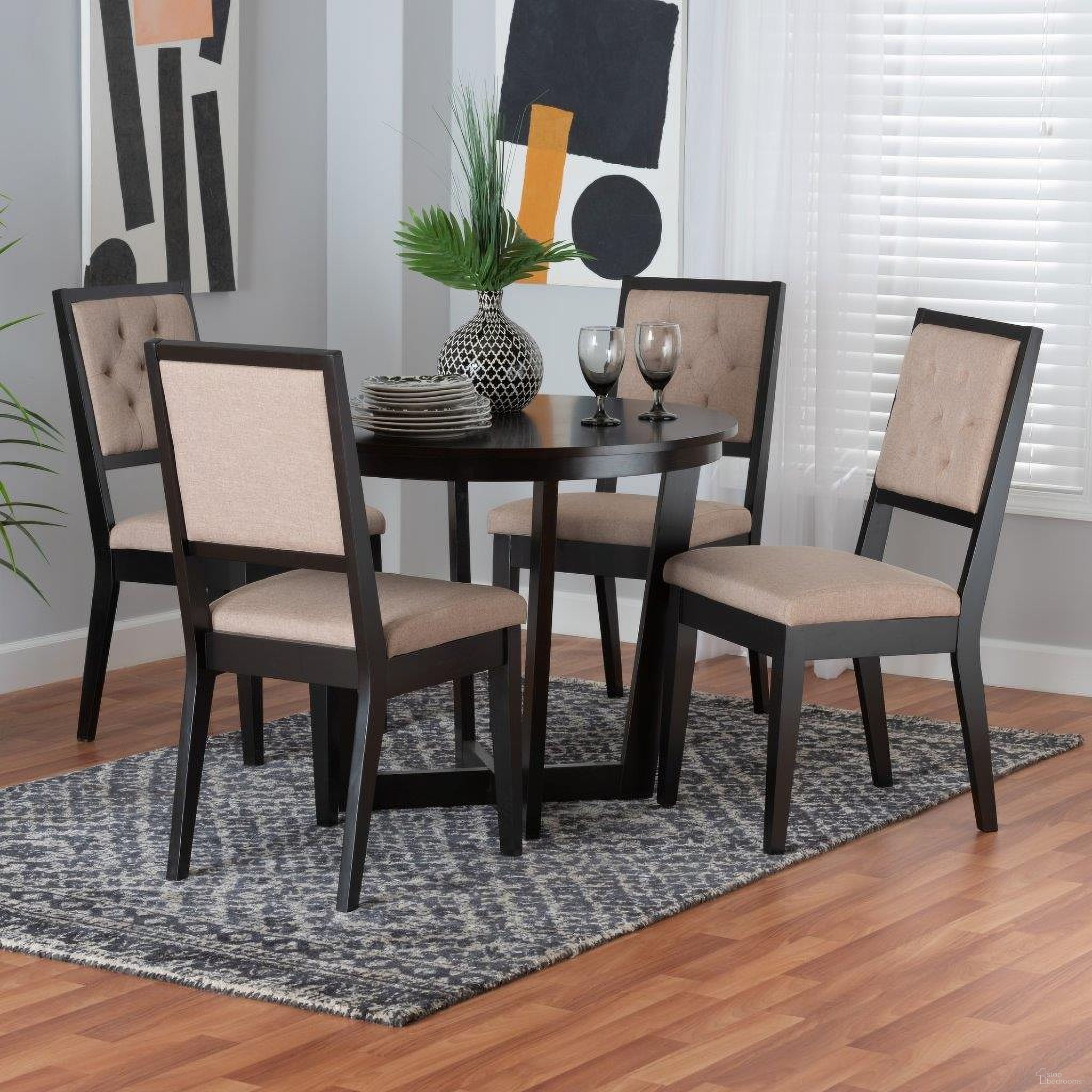 The appearance of Baxton Studio Kala Modern Beige Fabric and Dark Brown Finished Wood 5 Piece Dining Set designed by Baxton Studio in the modern / contemporary interior design. This beige brown piece of furniture  was selected by 1StopBedrooms from Kala Collection to add a touch of cosiness and style into your home. Sku: Kala-Sand/Dark Brown-5PC Dining Set. Material: Rubberwood.