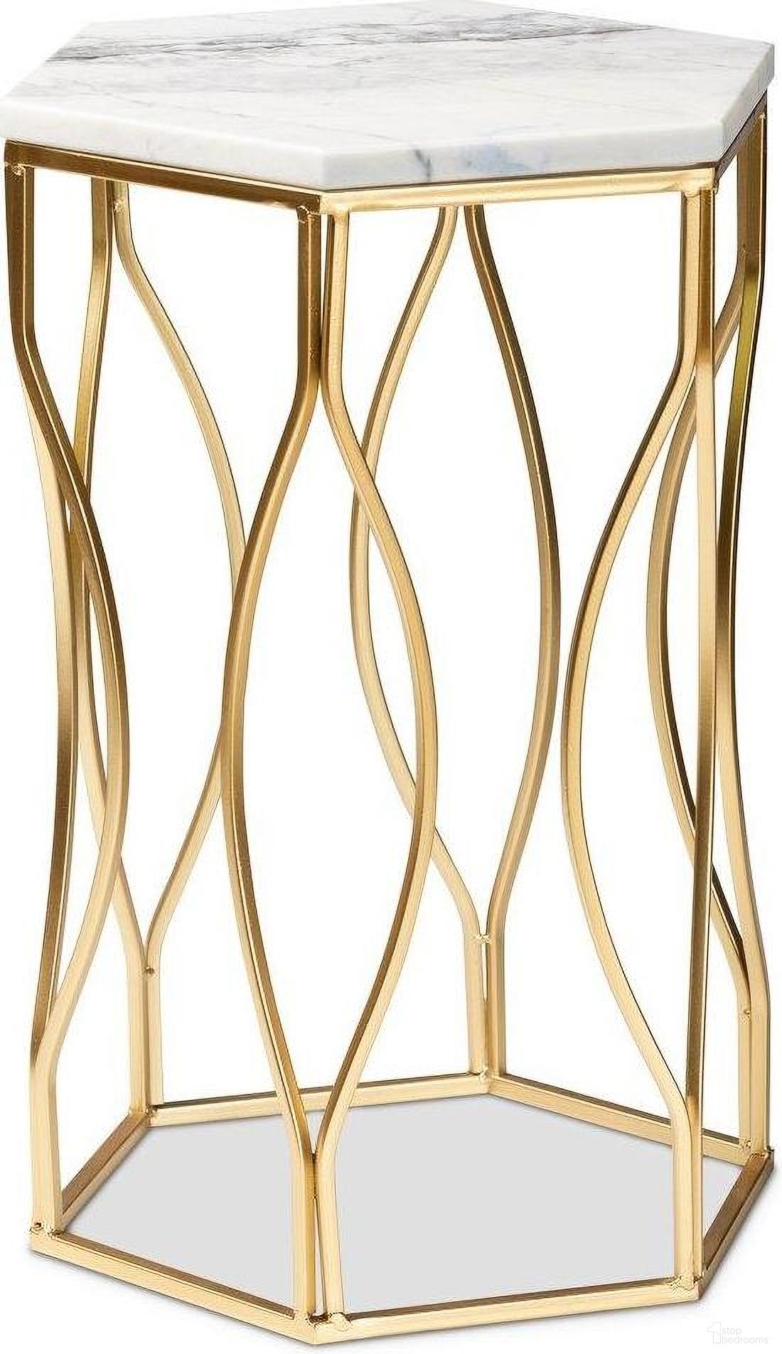Baxton Studio Kalena Modern And Contemporary Gold Metal End Table With Marble Tabletop