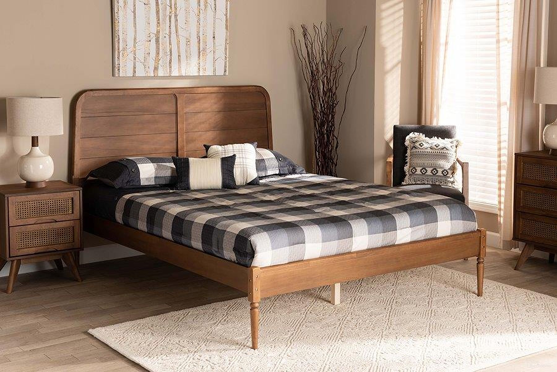 The appearance of Baxton Studio Kassidy Classic and Traditional Walnut Brown Finished Wood King Size Platform Bed designed by Baxton Studio in the traditional interior design. This walnut brown piece of furniture  was selected by 1StopBedrooms from Kassidy Collection to add a touch of cosiness and style into your home. Sku: MG0063-Walnut-King. Bed Type: Platform Bed. Bed Size: King. Material: Rubberwood.