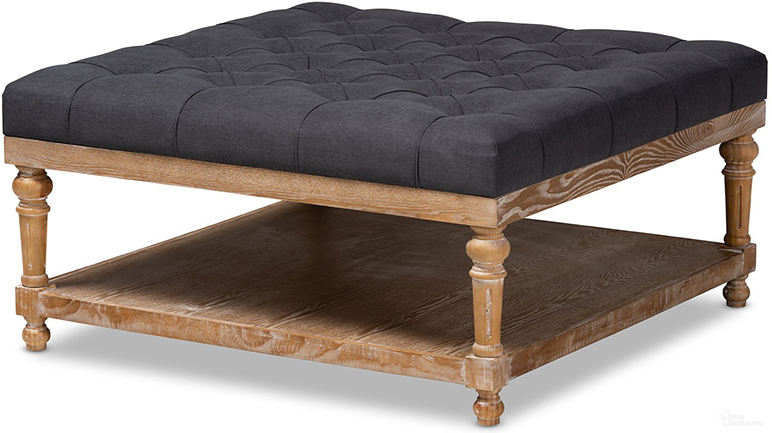 The appearance of Baxton Studio Kelly Modern and Rustic Charcoal Linen Fabric Upholstered and Greywashed Wood Cocktail Ottoman designed by Baxton Studio in the rustic / southwestern interior design. This gray wash piece of furniture was selected by 1StopBedrooms from Kelly Collection to add a touch of cosiness and style into your home. Sku: JY-0001-Charcoal/Greywashed-Otto. Material: Polyester.