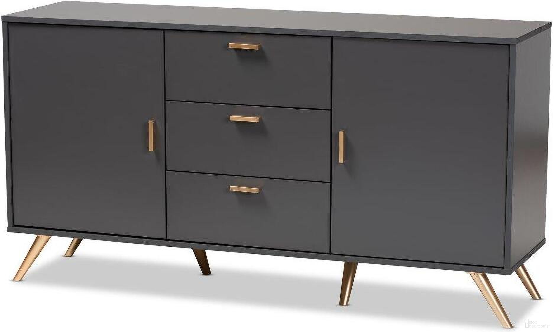 Baxton Studio Kelson Modern And Contemporary Dark Grey And Gold Finished Wood 2 Door Sideboard Buffet