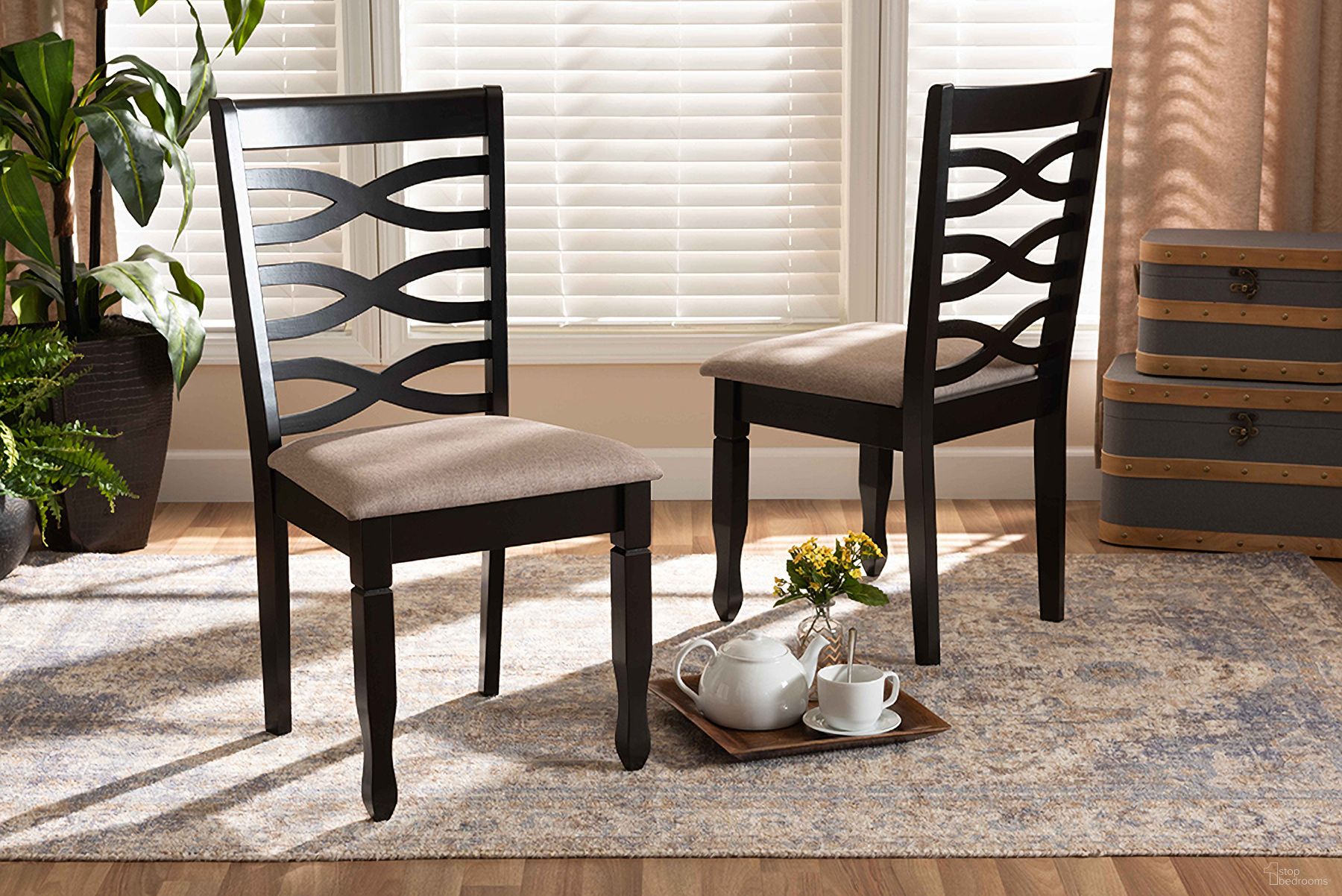 The appearance of Baxton Studio Lanier Modern and Contemporary Sand Fabric Upholstered Dark Brown Finished 2-Piece Wood Dining Chair Set designed by Baxton Studio in the modern / contemporary interior design. This sand and dark brown piece of furniture was selected by 1StopBedrooms from Lanier Collection to add a touch of cosiness and style into your home. Sku: RH318C-Sand/Dark Brown-DC-2PK. Material: Polyester. Chair Type: Side Chair.