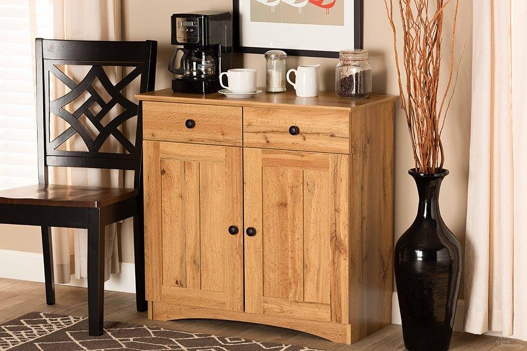 The appearance of Baxton Studio Lauren Modern and Contemporary Oak Brown Finished Wood 2-Door Buffet Kitchen Cabinet designed by Baxton Studio in the modern / contemporary interior design. This oak brown piece of furniture was selected by 1StopBedrooms from Lauren Collection to add a touch of cosiness and style into your home. Sku: DR 883400-Wotan Oak. Material: MDF.
