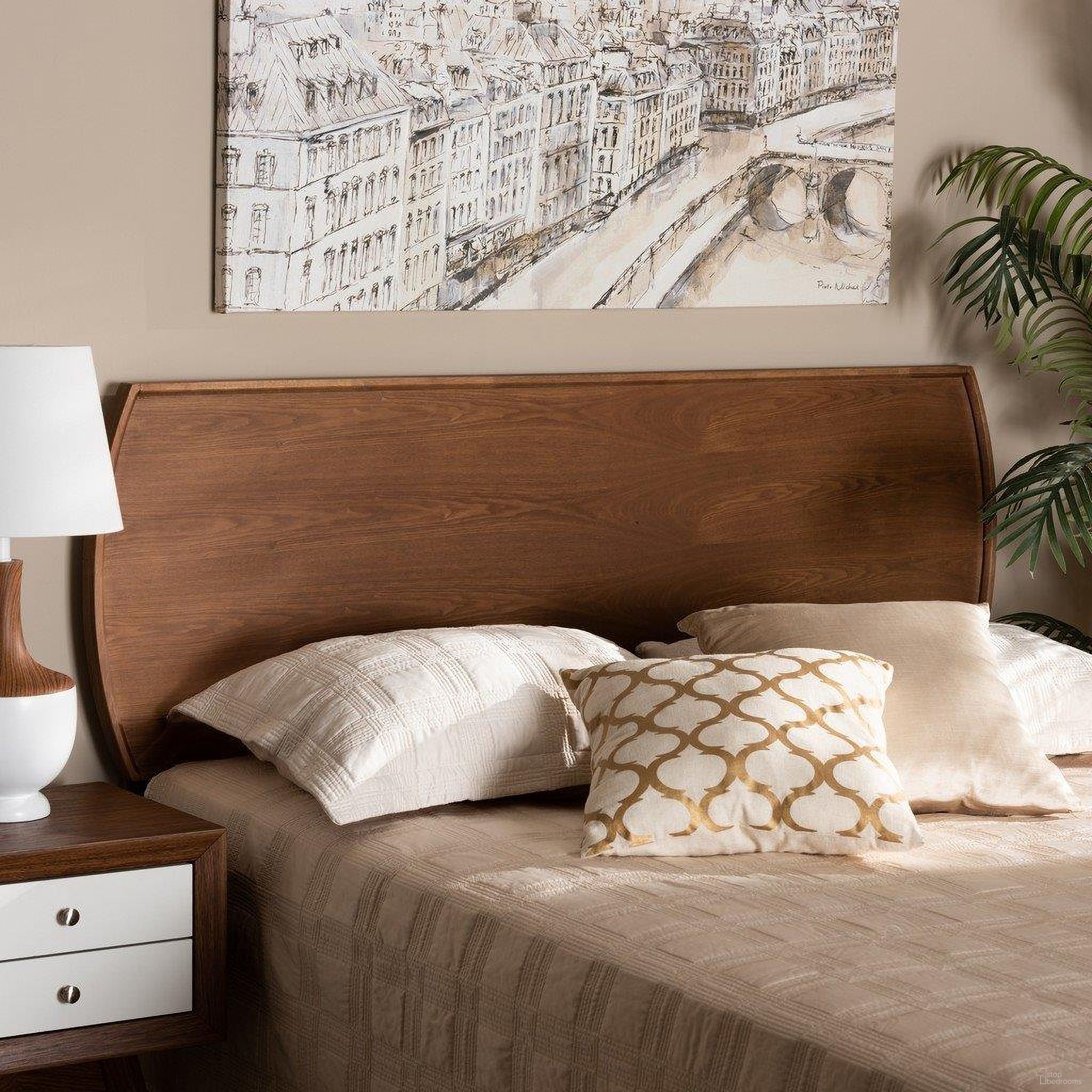 The appearance of Baxton Studio Laurien Mid-Century Modern Ash Walnut Finished Wood King Size Headboard designed by Baxton Studio in the transitional interior design. This ash walnut piece of furniture  was selected by 1StopBedrooms from Laurien Collection to add a touch of cosiness and style into your home. Sku: MG9754-Ash Walnut-HB-King. Bed Size: King. Material: Rubberwood.