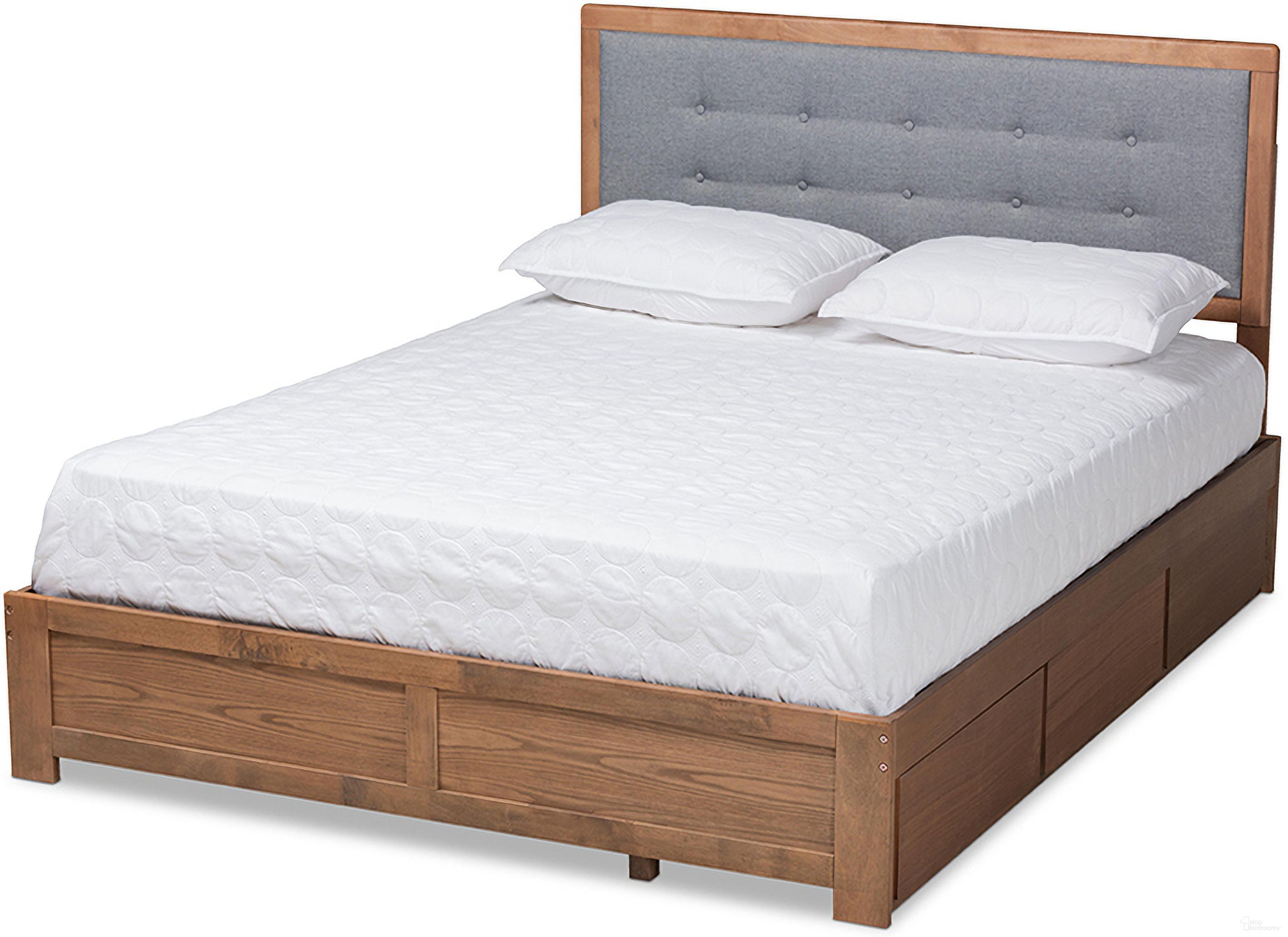 The appearance of Lene Ash Walnut Grey King Platform Storage Bed designed by Baxton Studio in the modern / contemporary interior design. This ash walnut piece of furniture  was selected by 1StopBedrooms from Lene Collection to add a touch of cosiness and style into your home. Sku: Lene-Dark Grey/Ash Walnut-King. Bed Type: Storage Bed. Bed Size: King. Material: Rubberwood.
