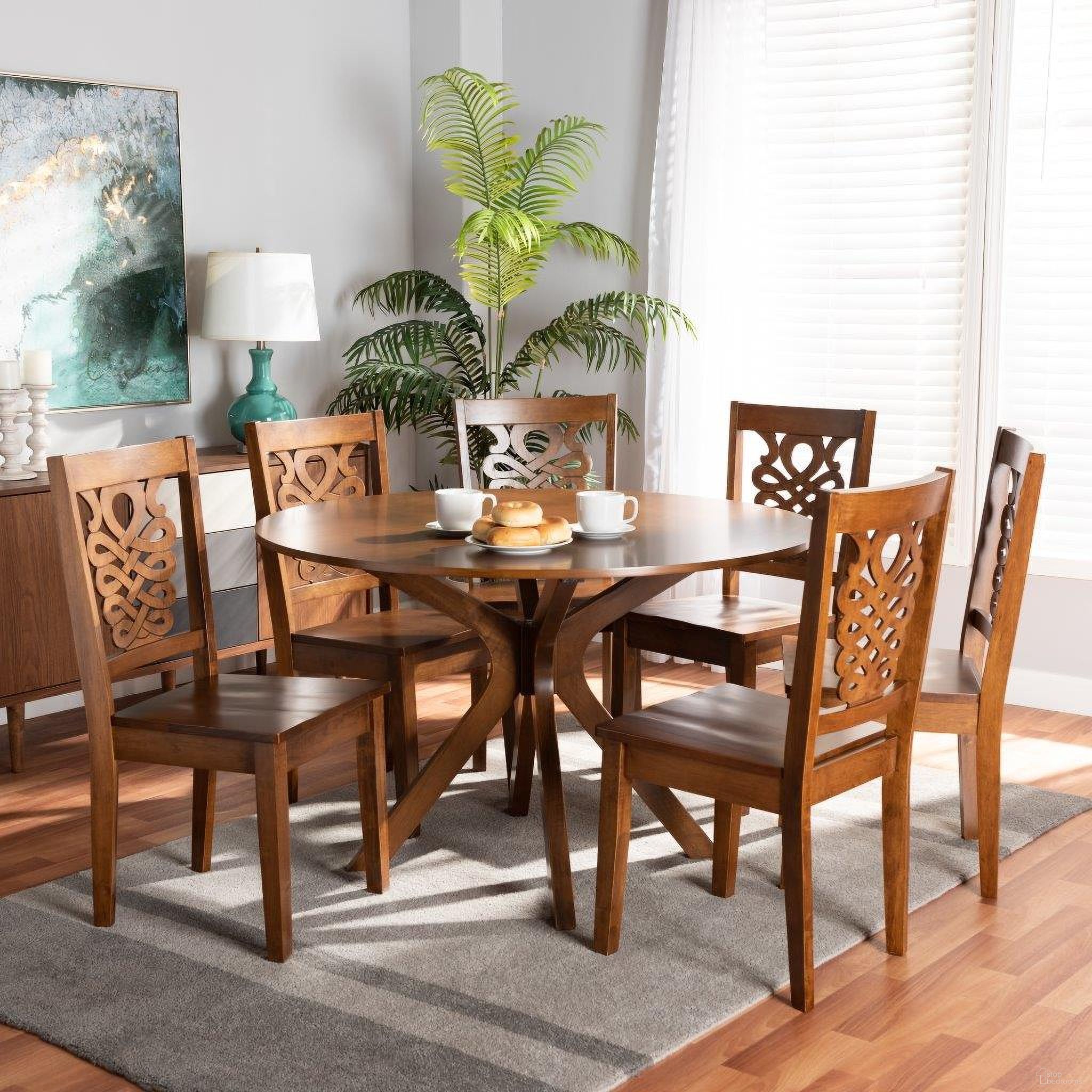 Baxton Studio Liese Modern And Contemporary Transitional Walnut Brown Finished Wood 7 Piece Dining Set