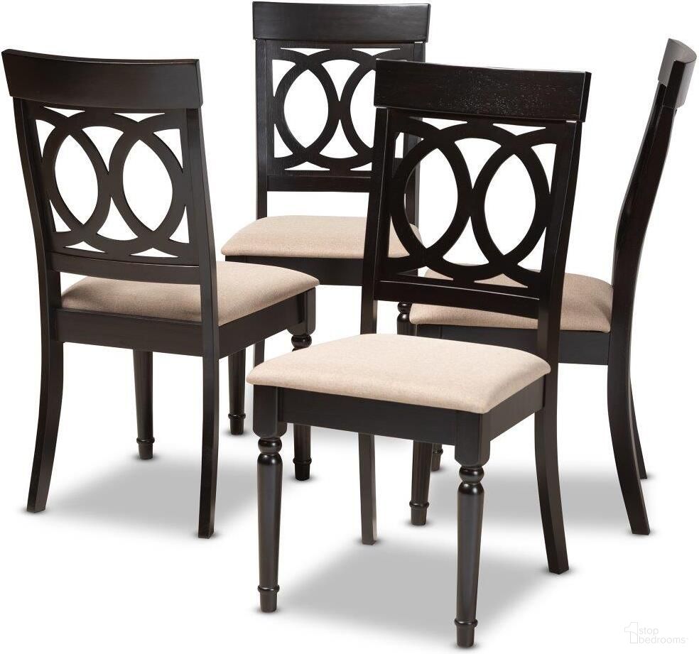 The appearance of Baxton Studio Lucie Modern And Contemporary Sand Fabric Upholstered Espresso Brown Finished Wood Dining Chair Set Of 4 designed by Baxton Studio in the modern / contemporary interior design. This sand piece of furniture was selected by 1StopBedrooms from Lucie Collection to add a touch of cosiness and style into your home. Sku: RH333C-Sand/Dark Brown-DC-4PK. Material: Rubberwood. Chair Type: Side Chair.