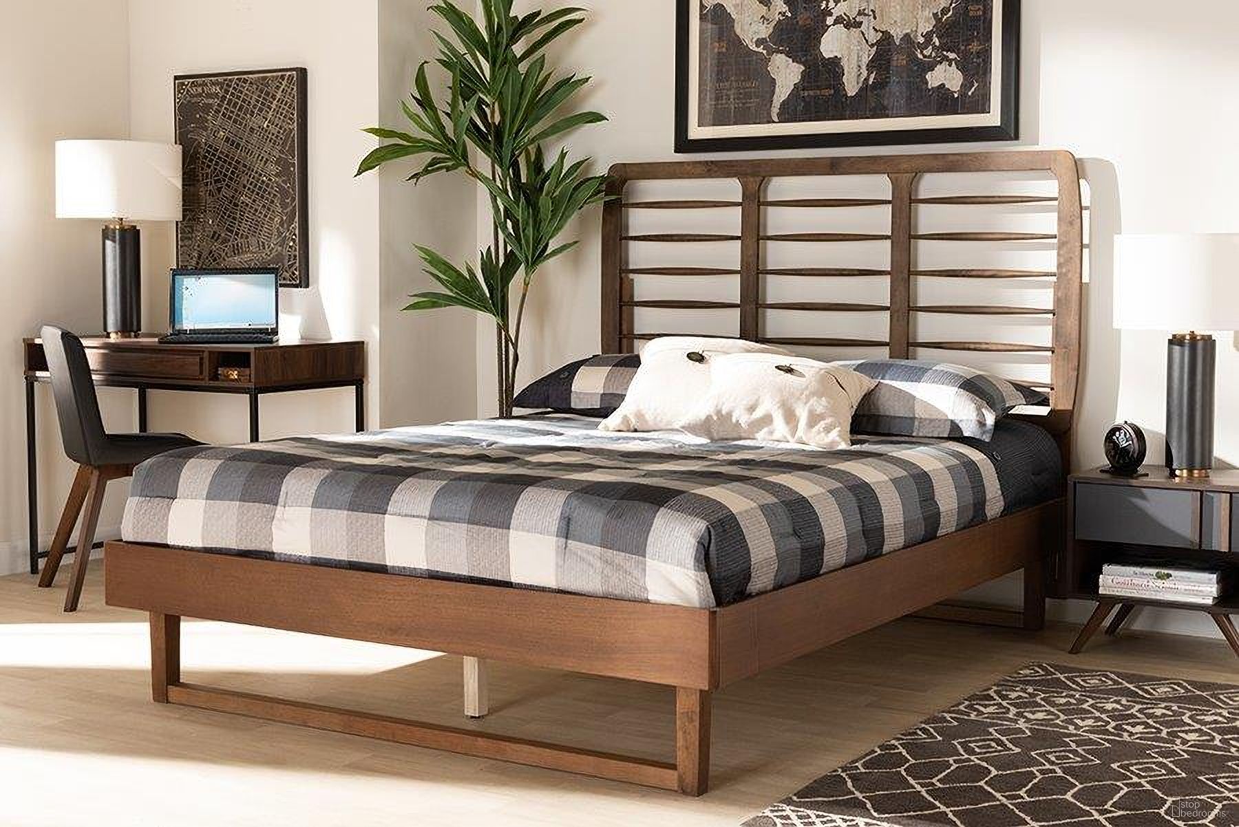Baxton Studio Lucie Modern and Contemporary Walnut Brown Finished Wood Full Size Platform Bed
