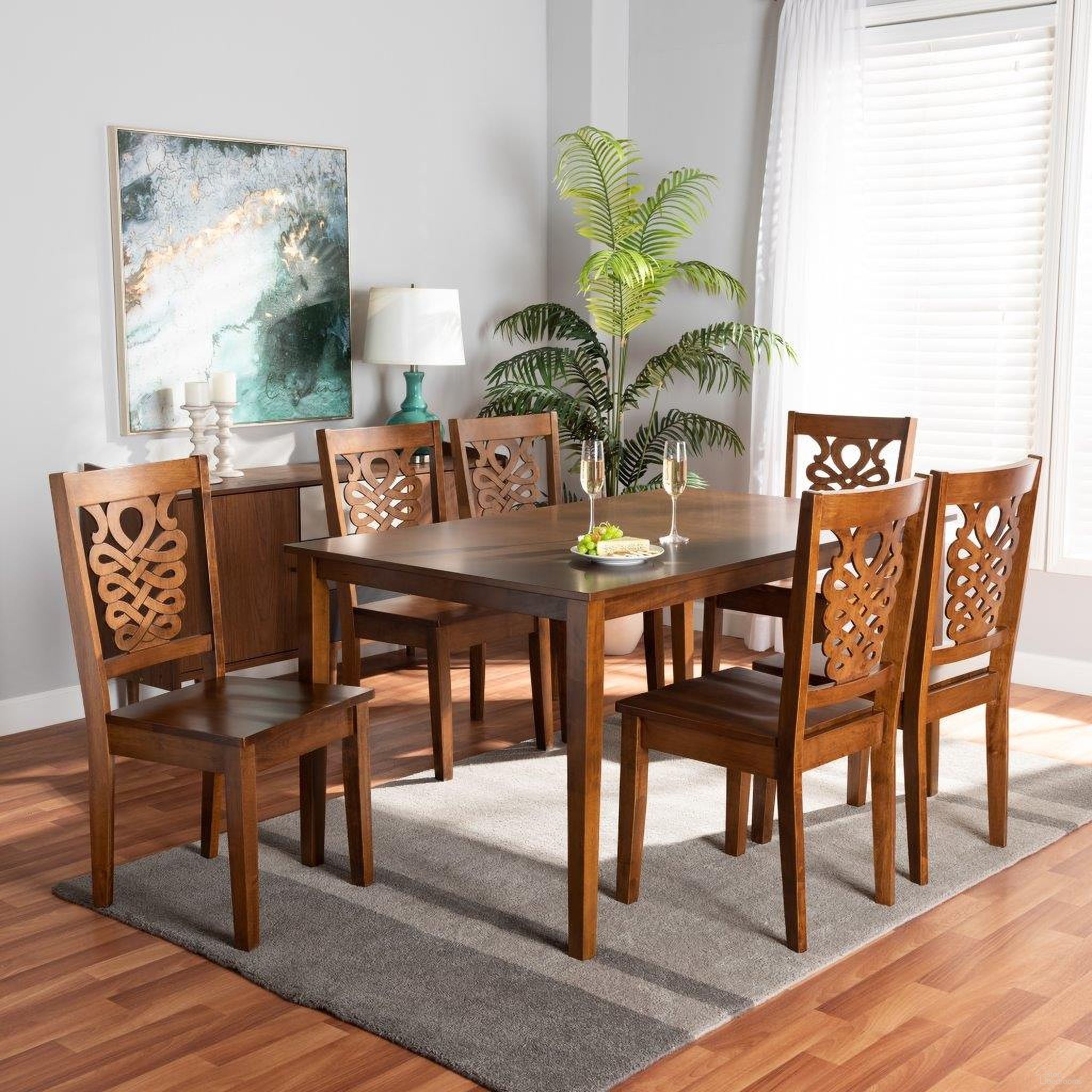 Baxton Studio Luisa Modern And Contemporary Transitional Walnut Brown Finished Wood 7 Piece Dining Set