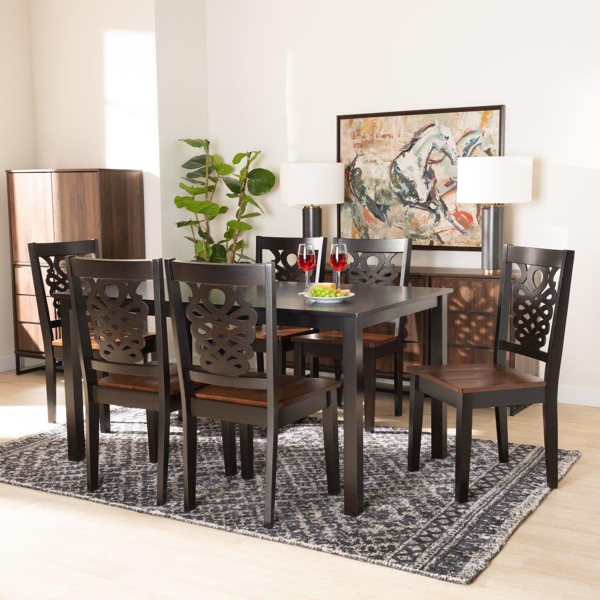 Baxton Studio Luisa Modern And Contemporary Two Tone Dark Brown And Walnut Brown Finished Wood 7 Piece Dining Set