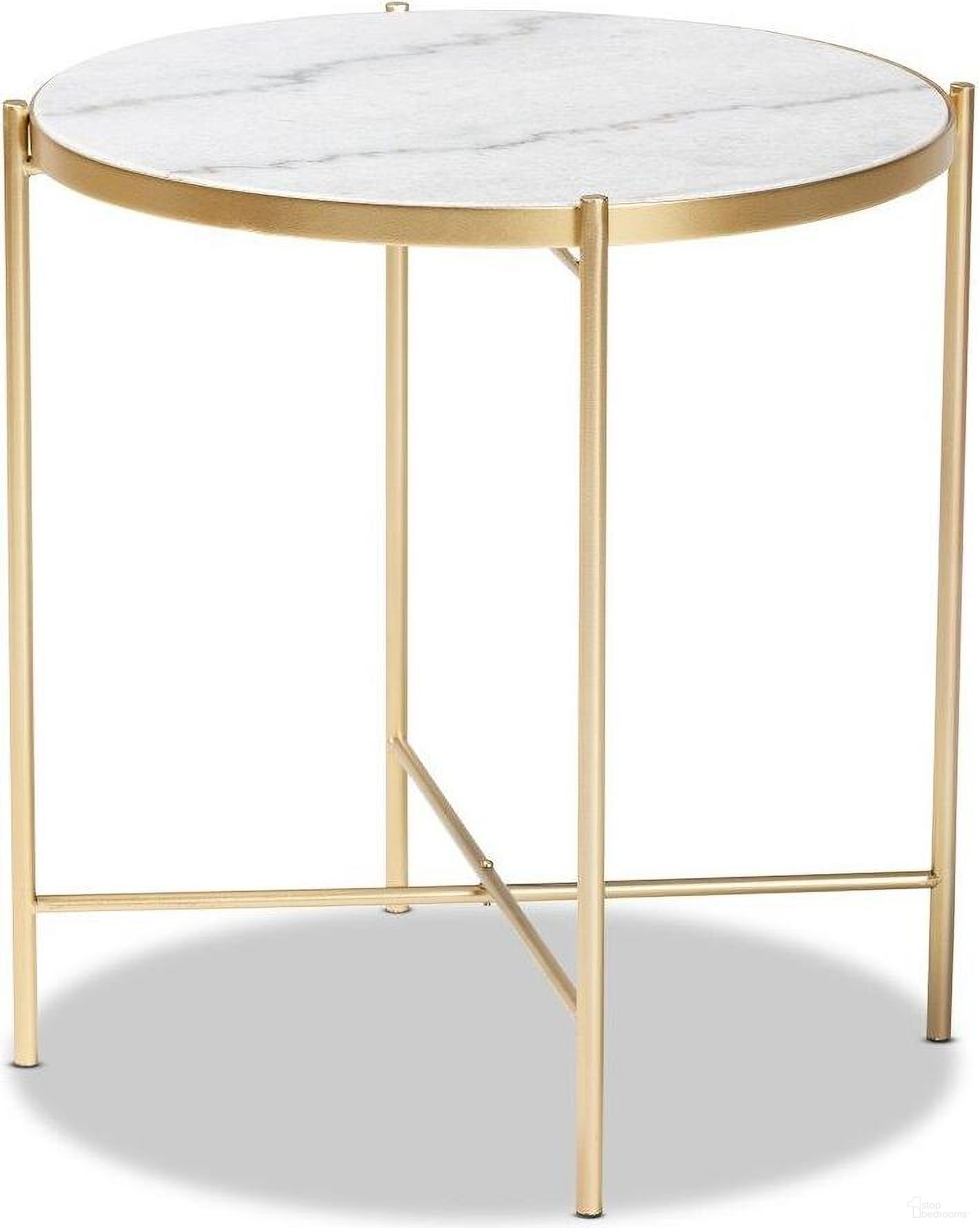 Baxton Studio Maddock Modern and Contemporary Gold Finished Metal End Table with Marble Tabletop