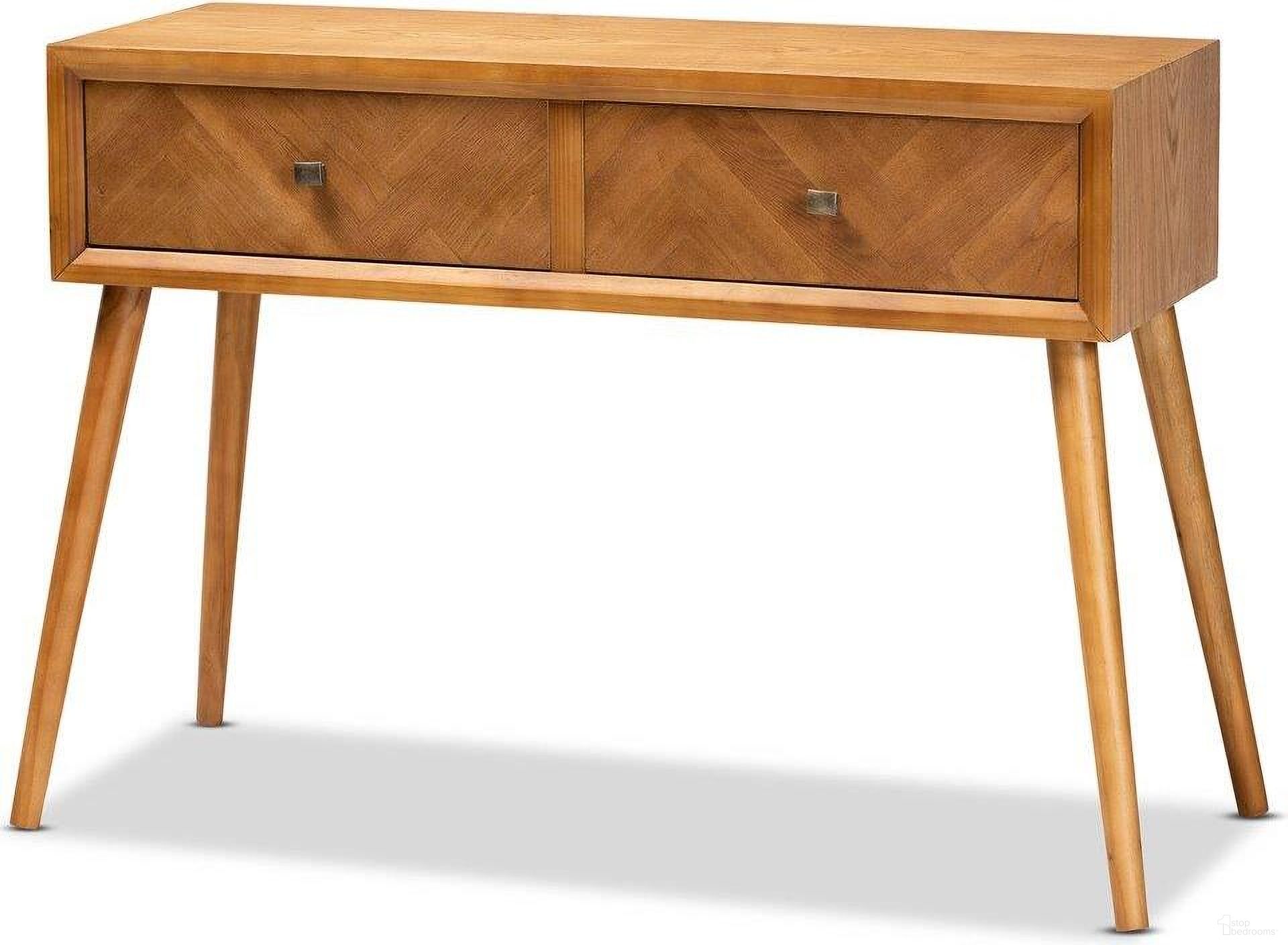 Baxton Studio Mae Mid Century Modern Natural Brown Finished Wood 2 Drawer Console Table