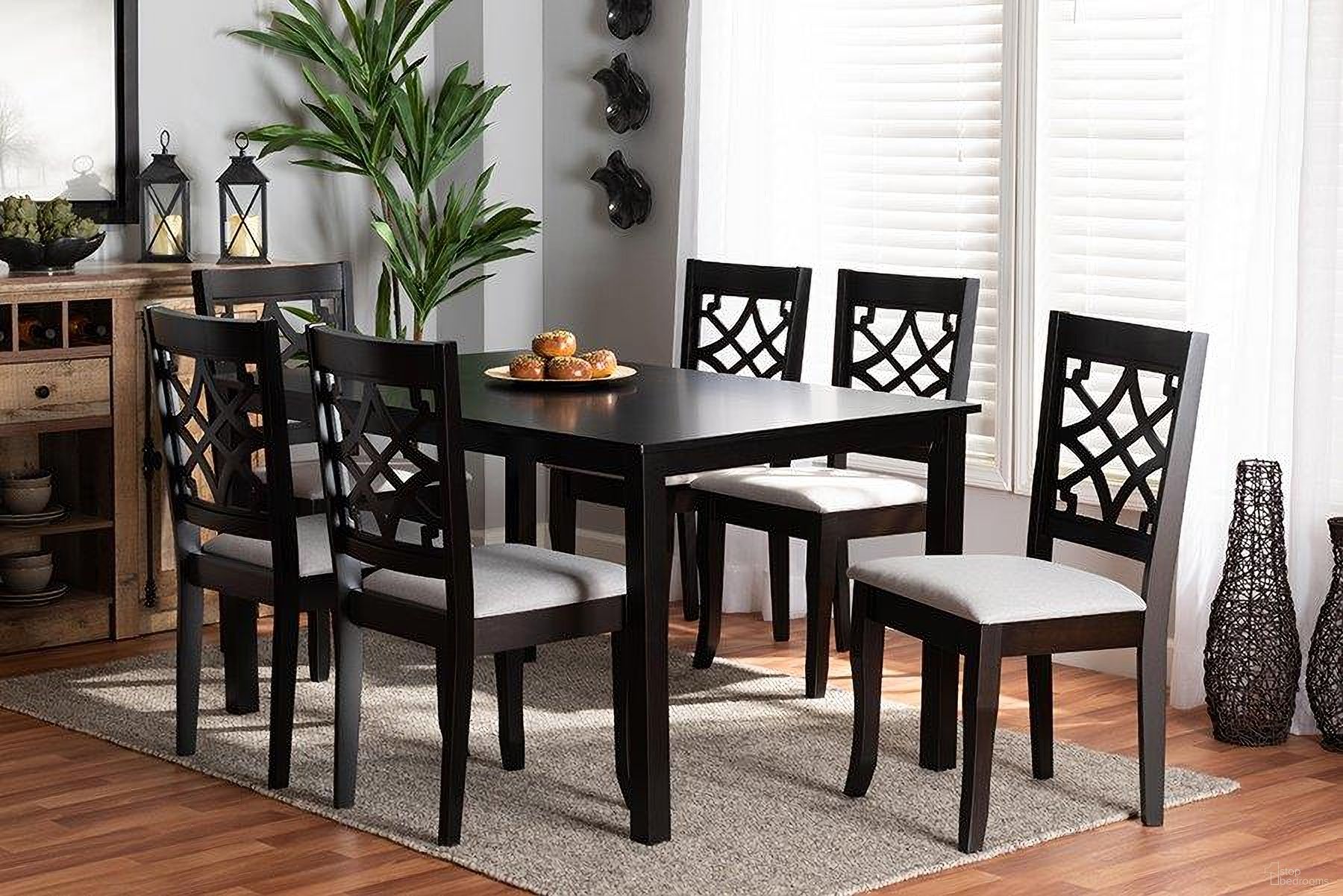The appearance of Baxton Studio Mael Modern and Contemporary Grey Fabric Upholstered and Dark Brown Finished Wood 7-Piece Dining Set designed by Baxton Studio in the modern / contemporary interior design. This grey and dark brown piece of furniture was selected by 1StopBedrooms from Mael Collection to add a touch of cosiness and style into your home. Sku: RH331C-Grey/Dark Brown-7PC Dining Set. Material: Wood.