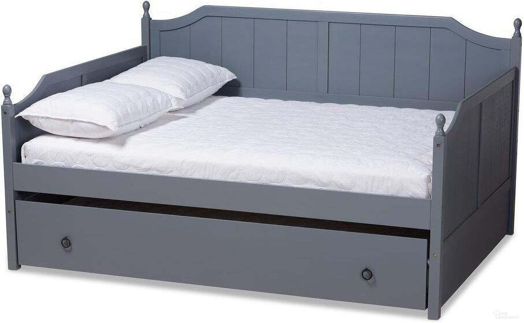 The appearance of Baxton Studio Millie Cottage Farmhouse Grey Finished Wood Full Size Daybed With Trundle designed by Baxton Studio in the transitional interior design. This grey piece of furniture  was selected by 1StopBedrooms from Millie Collection to add a touch of cosiness and style into your home. Sku: MG0010-Grey-Daybed-Full. Bed Type: Daybed. Bed Size: Full. Material: Rubberwood.
