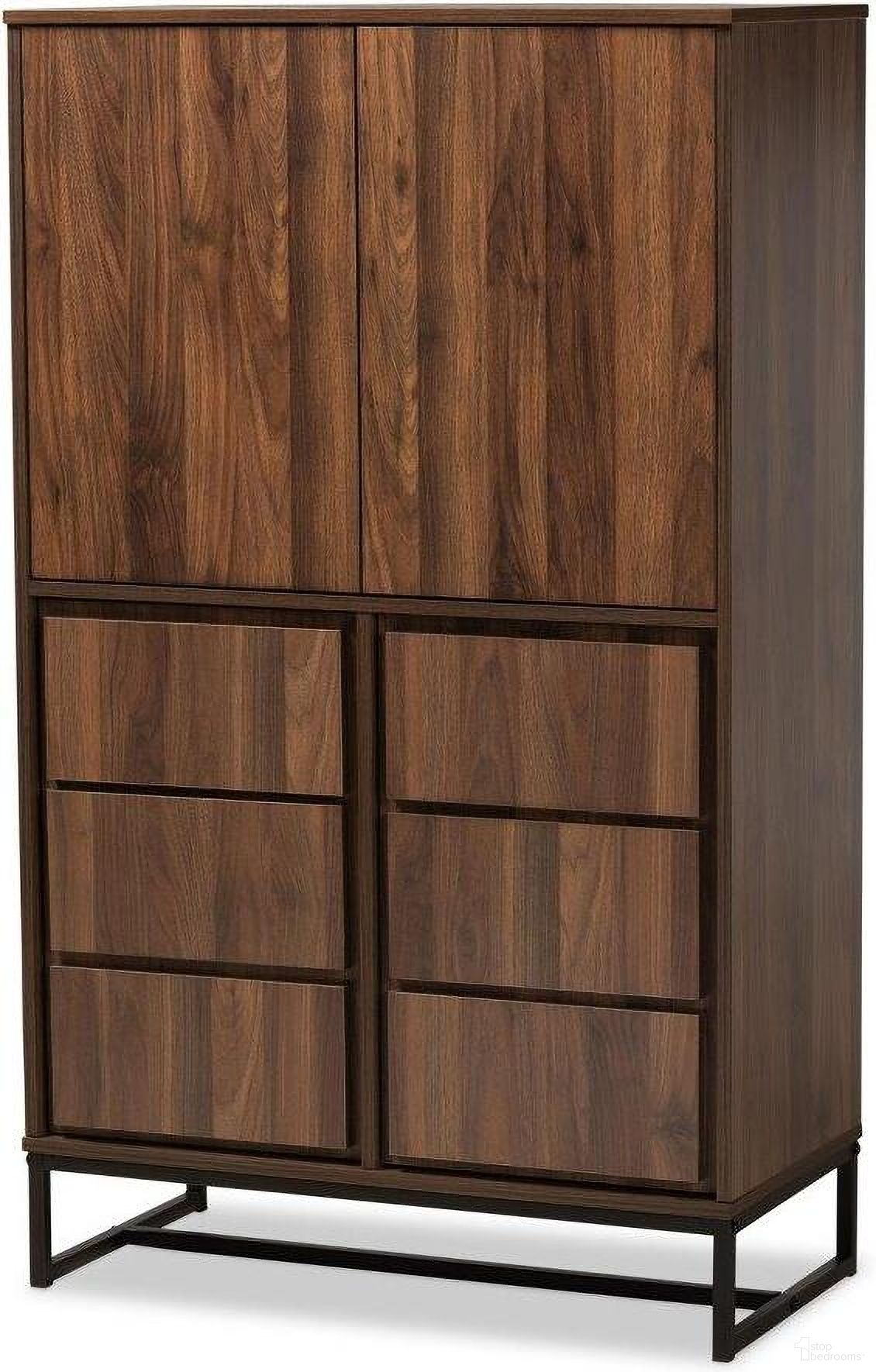 The appearance of Neil Modern And Contemporary Walnut Brown Wood And Black Finished Metal Multipurpose Storage Cabinet designed by Baxton Studio in the modern / contemporary interior design. This walnut brown piece of furniture  was selected by 1StopBedrooms from Neil Collection to add a touch of cosiness and style into your home. Sku: MPC8010-Walnut-Cabinet. Material: MDF.