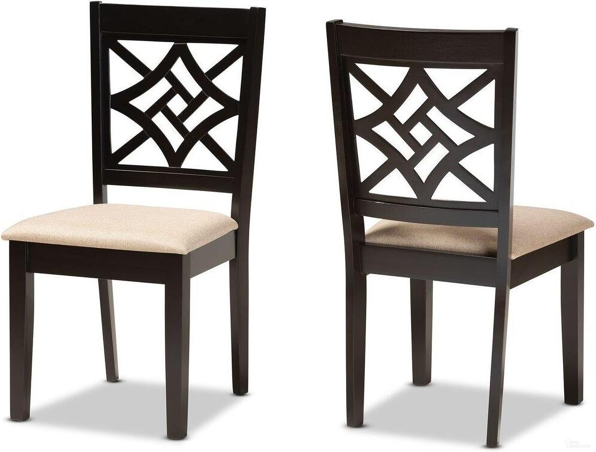 The appearance of Baxton Studio Nicolette Modern And Contemporary Sand Fabric Upholstered And Dark Brown Finished Wood 2 Piece Dining Chair Set designed by Baxton Studio in the modern / contemporary interior design. This sand and dark brown piece of furniture  was selected by 1StopBedrooms from Nicolette Collection to add a touch of cosiness and style into your home. Sku: RH340C-Sand/Dark Brown-DC-2PK. Material: Rubberwood. Chair Type: Side Chair.