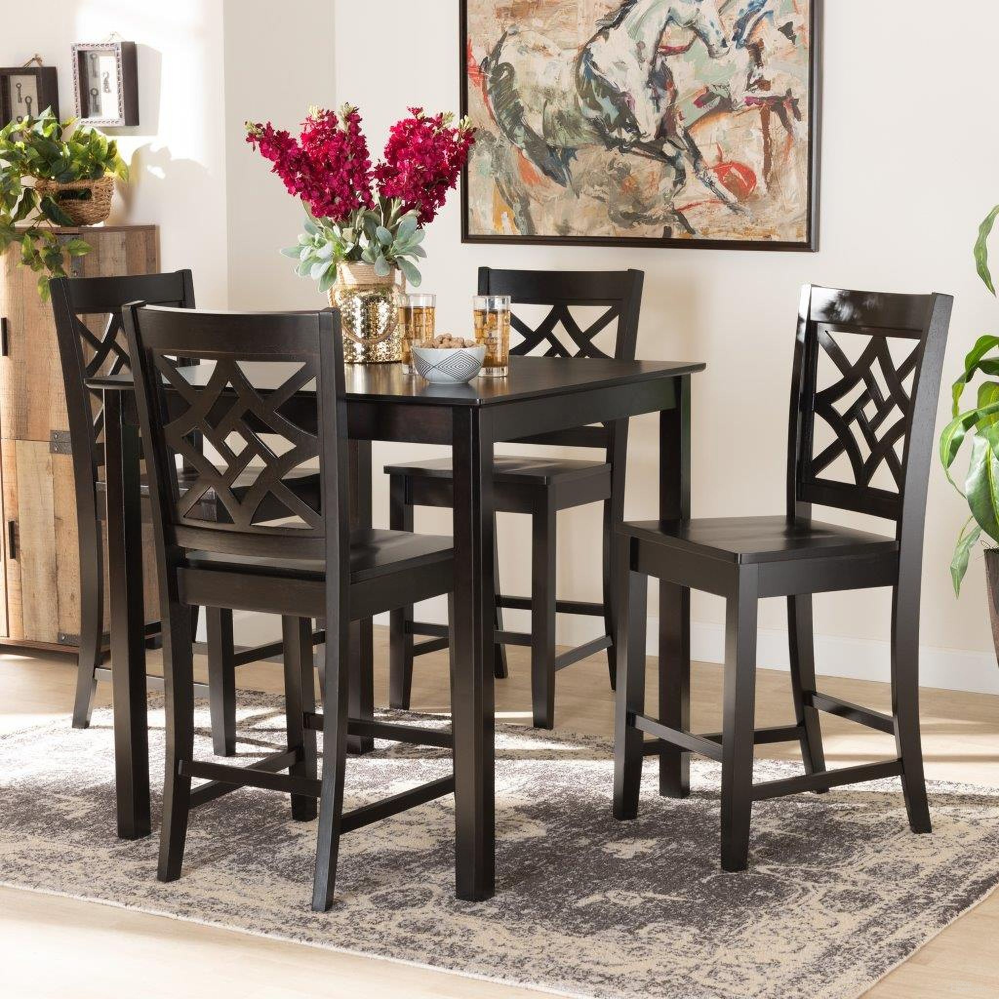 The appearance of Baxton Studio Nicolette Modern And Contemporary Transitional Dark Brown Finished Wood 5 Piece Pub Set designed by Baxton Studio in the modern / contemporary interior design. This dark brown piece of furniture  was selected by 1StopBedrooms from Nicolette Collection to add a touch of cosiness and style into your home. Sku: RH340P-Dark Brown-5PC Pub Set. Material: Rubberwood.