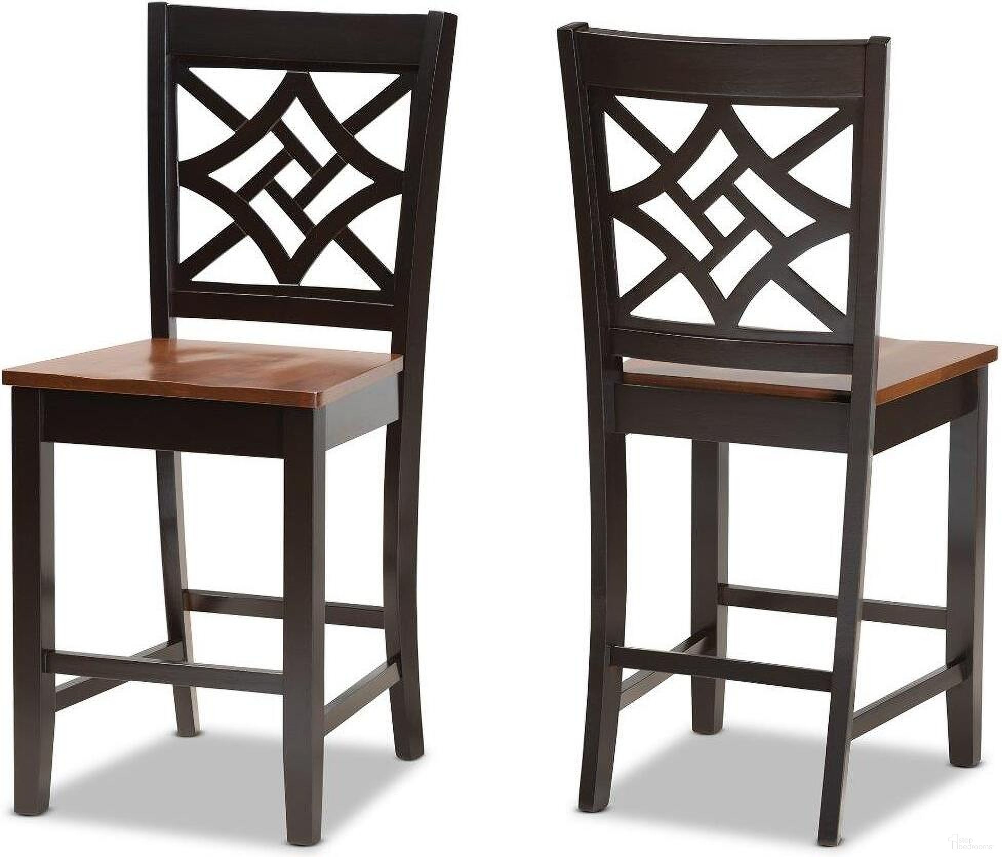 Baxton Studio Nicolette Modern And Contemporary Two Tone Dark Brown And Walnut Brown Finished Wood 2 Piece Counter Stool Set