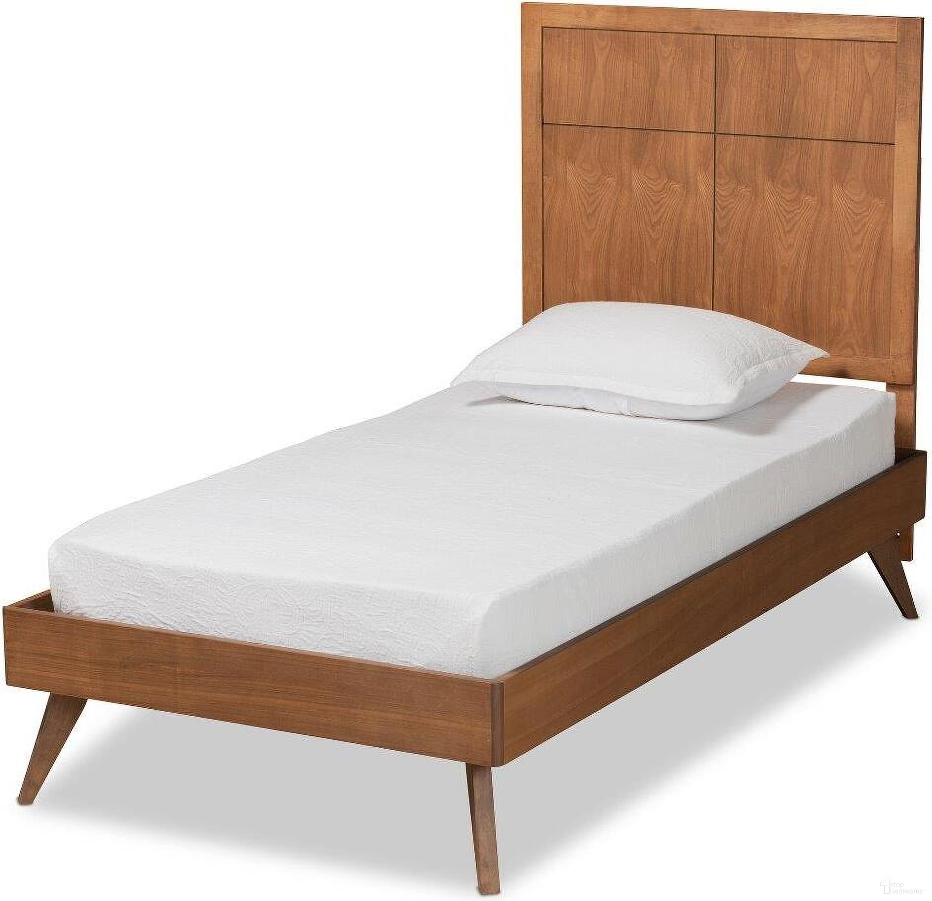Baxton Studio Noela Mid-Century Modern Ash Walnut Finished Wood Twin Size Platform Bed