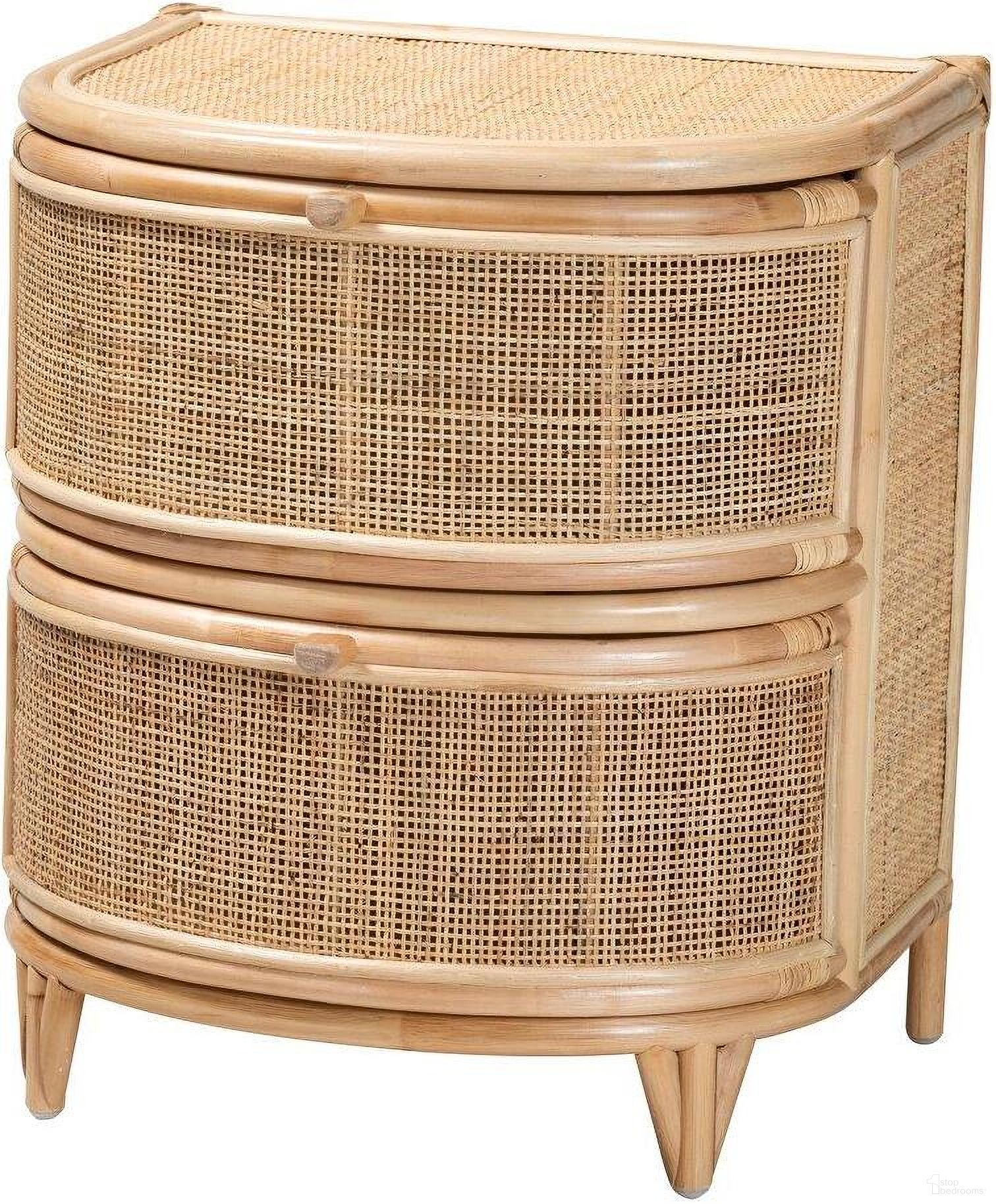 Baxton Studio Oleta Modern Bohemian Natural Brown Rattan 2 Drawer Nightstand