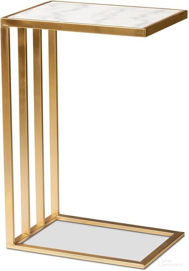 Baxton Studio Parkin Modern And Contemporary Gold Finished Metal C Shaped End Table With Marble Tabletop