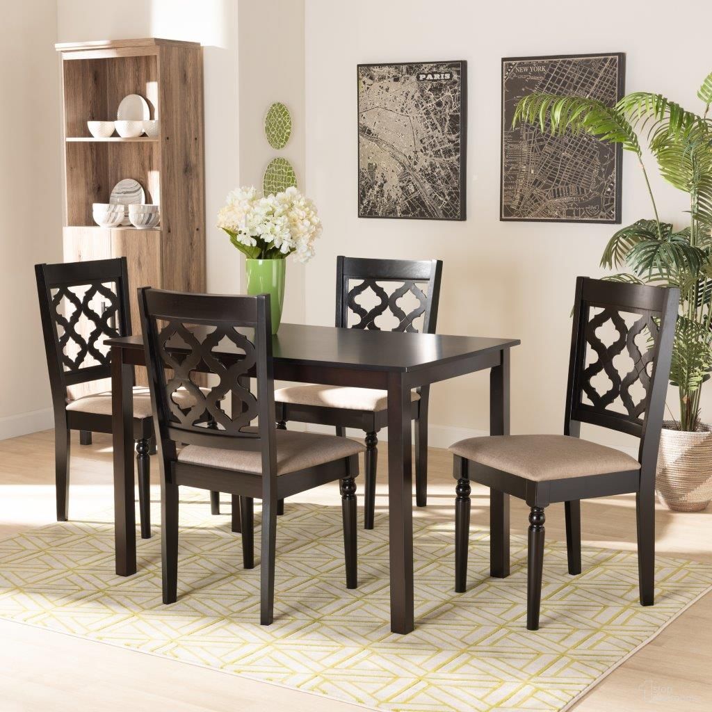The appearance of Baxton Studio Ramiro Modern And Contemporary Sand Fabric Upholstered And Dark Brown Finished Wood 5 Piece Dining Set designed by Baxton Studio in the modern / contemporary interior design. This sand and dark brown piece of furniture was selected by 1StopBedrooms from Ramiro Collection to add a touch of cosiness and style into your home. Sku: RH336C-Sand/Dark Brown-5PC Dining Set. Material: Rubberwood.