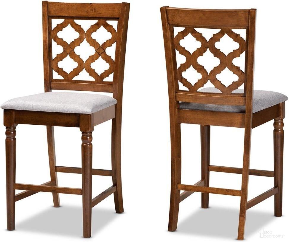 The appearance of Baxton Studio Ramiro Modern And Contemporary Transitional Grey Fabric Upholstered And Walnut Brown Finished Wood 2 Piece Counter Stool Set designed by Baxton Studio in the modern / contemporary interior design. This grey and walnut piece of furniture was selected by 1StopBedrooms from Ramiro Collection to add a touch of cosiness and style into your home. Sku: RH336P-Grey/Walnut-PC. Material: Rubberwood.