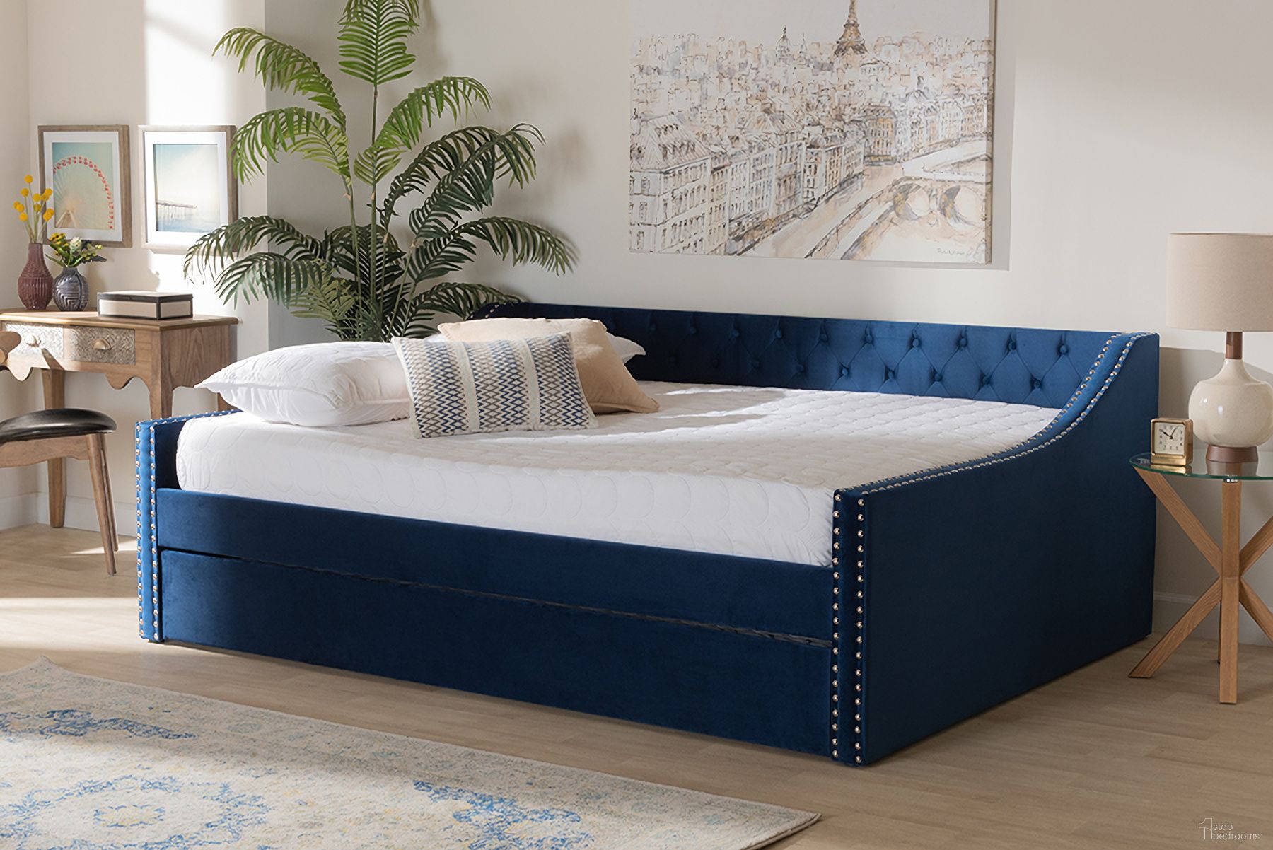 The appearance of Baxton Studio Raphael Modern And Contemporary Navy Blue Velvet Fabric Upholstered Queen Size Daybed With Trundle designed by Baxton Studio in the modern / contemporary interior design. This navy blue piece of furniture was selected by 1StopBedrooms from Raphael Collection to add a touch of cosiness and style into your home. Sku: CF9228 -Navy Blue Velvet-Daybed-Q/T. Bed Type: Daybed. Bed Size: Queen. Material: MDF.