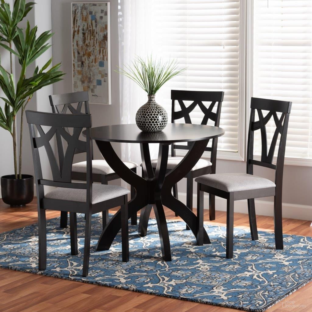 Baxton Studio Rasa Modern and Contemporary Grey Fabric Upholstered and Dark Brown Finished Wood 5-Piece Dining Set