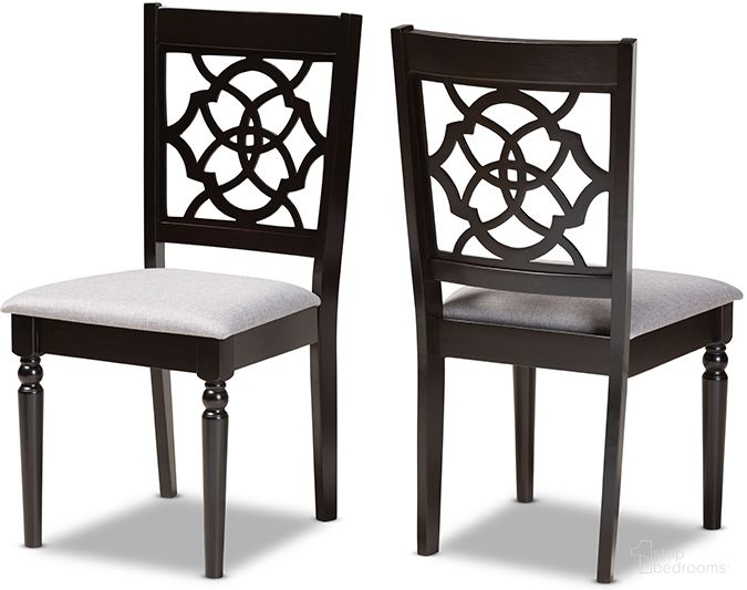 The appearance of Baxton Studio Renaud Modern and Contemporary Grey Fabric Upholstered and Dark Brown Finished Wood 2-Piece Dining Chair Set designed by Baxton Studio in the modern / contemporary interior design. This grey and dark brown piece of furniture was selected by 1StopBedrooms from Renaud Collection to add a touch of cosiness and style into your home. Sku: RH332C-Grey/Dark Brown-DC-2PK. Material: Wood. Chair Type: Side Chair.