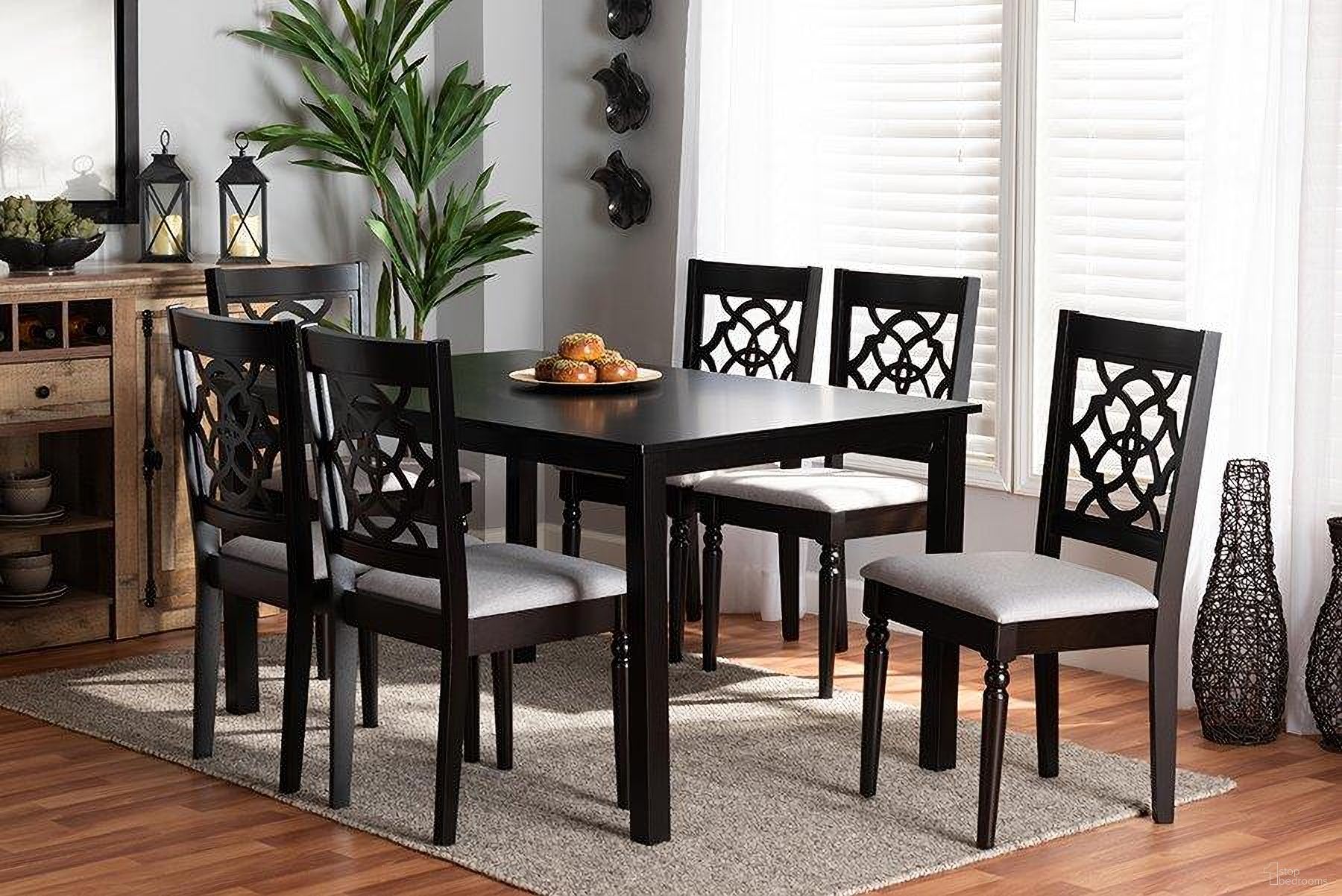 The appearance of Baxton Studio Renaud Modern and Contemporary Grey Fabric Upholstered and Dark Brown Finished Wood 7-Piece Dining Set designed by Baxton Studio in the modern / contemporary interior design. This grey and dark brown piece of furniture was selected by 1StopBedrooms from Renaud Collection to add a touch of cosiness and style into your home. Sku: RH332C-Grey/Dark Brown-7PC Dining Set. Material: Wood.