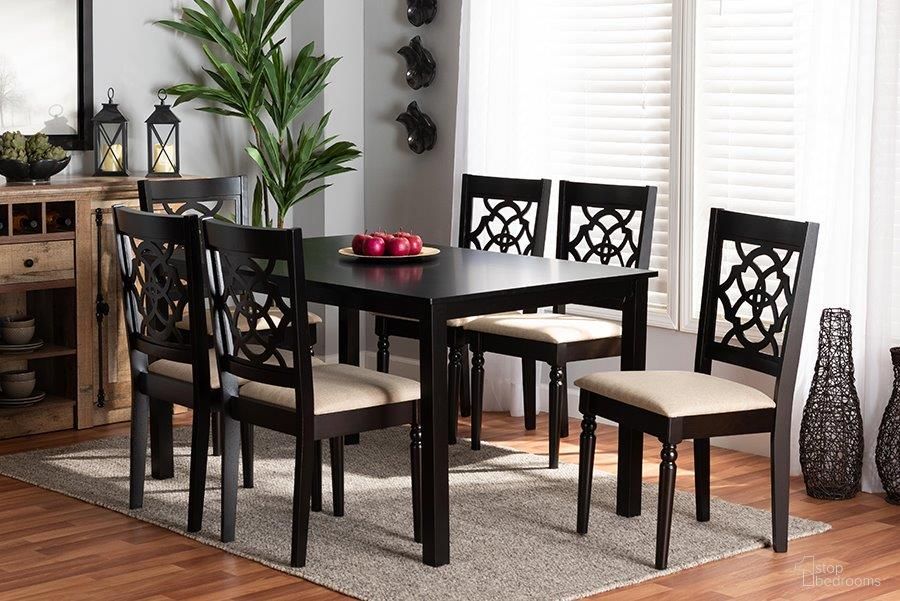 Baxton Studio Renaud Modern and Contemporary Sand Fabric Upholstered and Dark Brown Finished Wood 7-Piece Dining Set