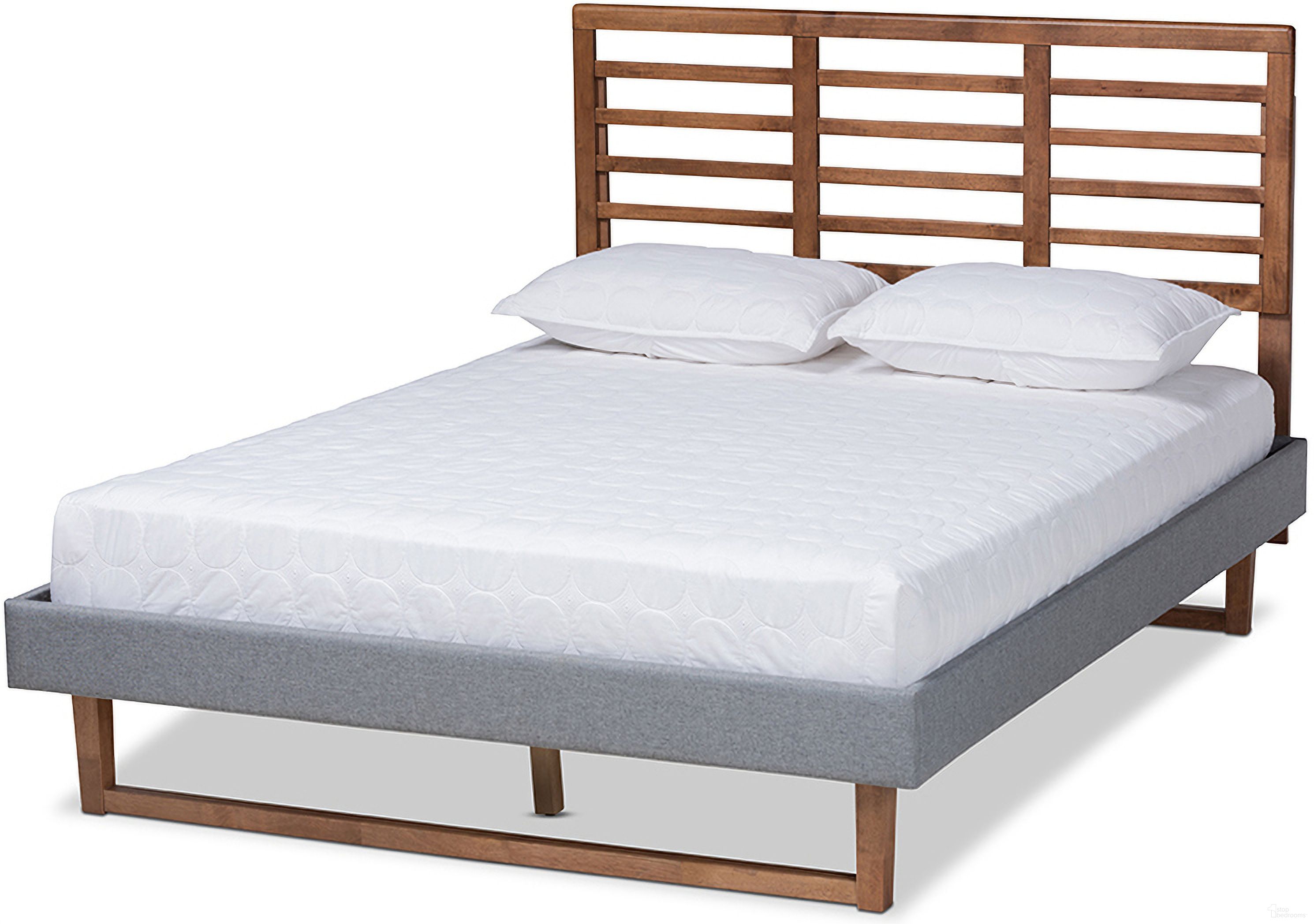 The appearance of Baxton Studio Rina Modern and Contemporary Dark Grey Fabric Upholstered and Ash Walnut Brown Finished Wood Queen Size Platform Bed designed by Baxton Studio in the modern / contemporary interior design. This walnut and dark gray piece of furniture  was selected by 1StopBedrooms from Rina Collection to add a touch of cosiness and style into your home. Sku: Rina-Dark Grey/Ash Walnut-Queen. Bed Type: Platform Bed. Material: Polyester. Bed Size: Queen.