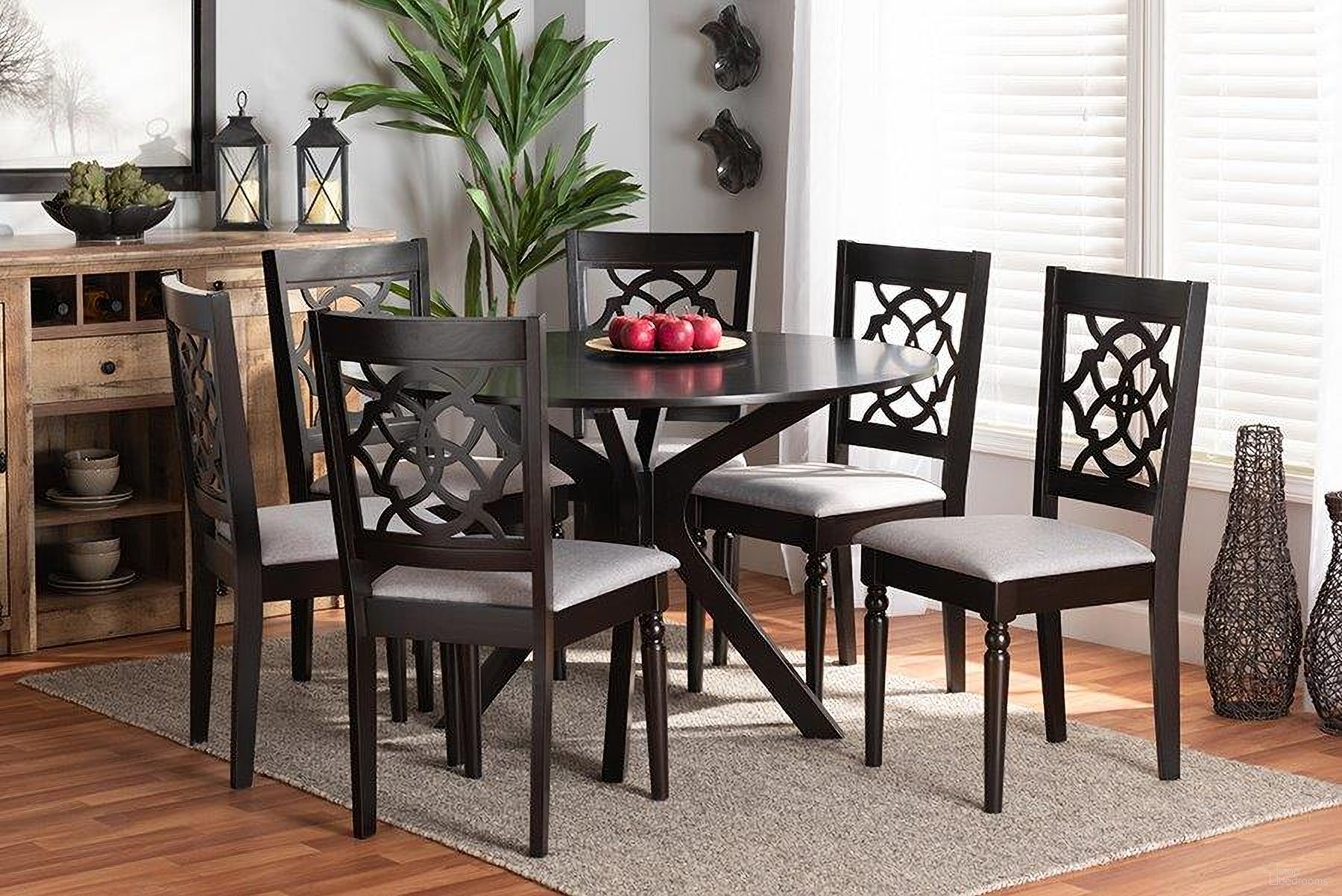 The appearance of Baxton Studio Sadie Modern and Contemporary Grey Fabric Upholstered and Dark Brown Finished Wood 7-Piece Dining Set designed by Baxton Studio in the modern / contemporary interior design. This grey and dark brown piece of furniture was selected by 1StopBedrooms from Sadie Collection to add a touch of cosiness and style into your home. Sku: Sadie-Grey/Dark Brown-7PC Dining Set. Material: Wood.