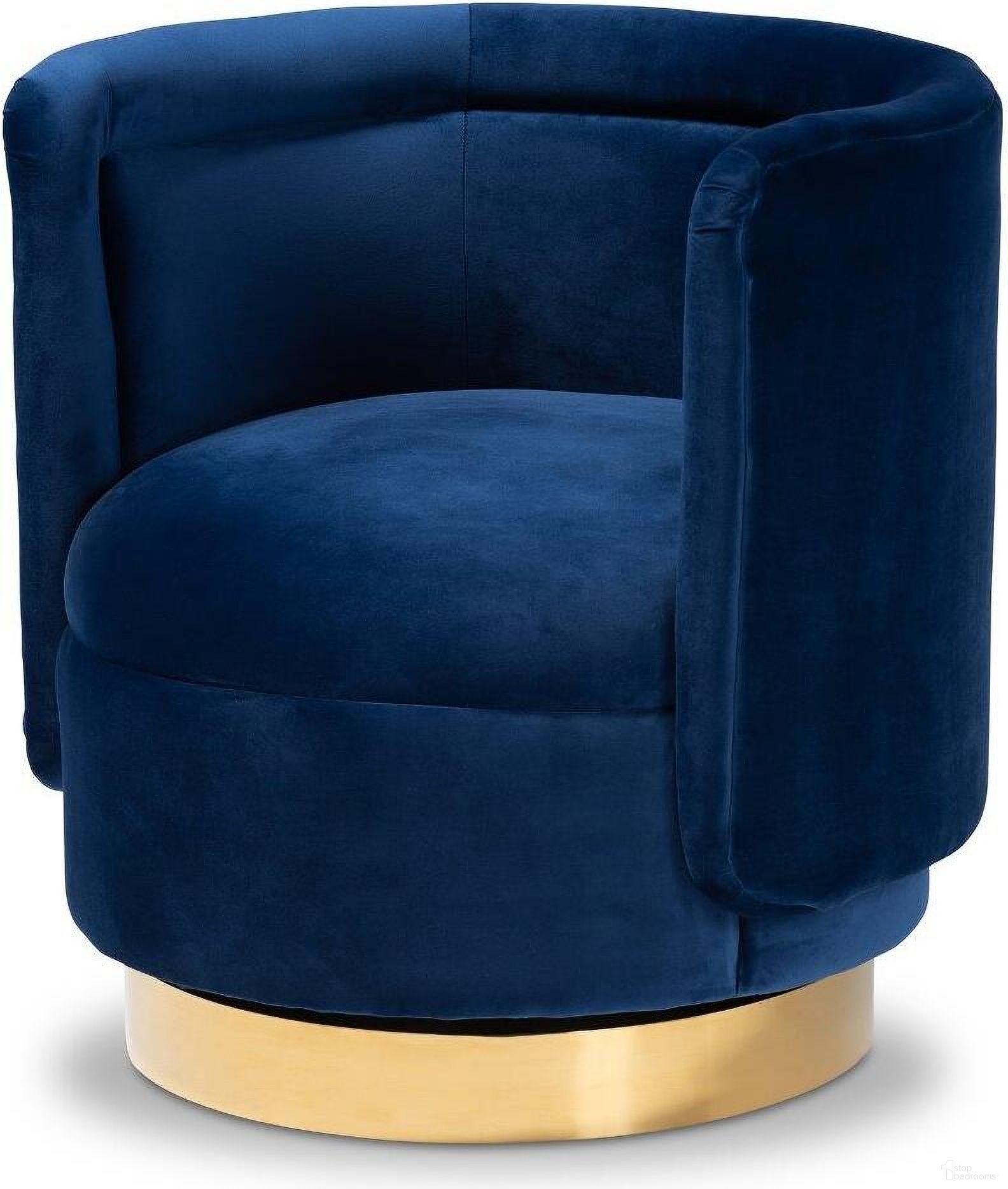 Baxton Studio Saffi Glam and Luxe Royal Blue Velvet Fabric Upholstered Gold Finished Swivel Accent Chair