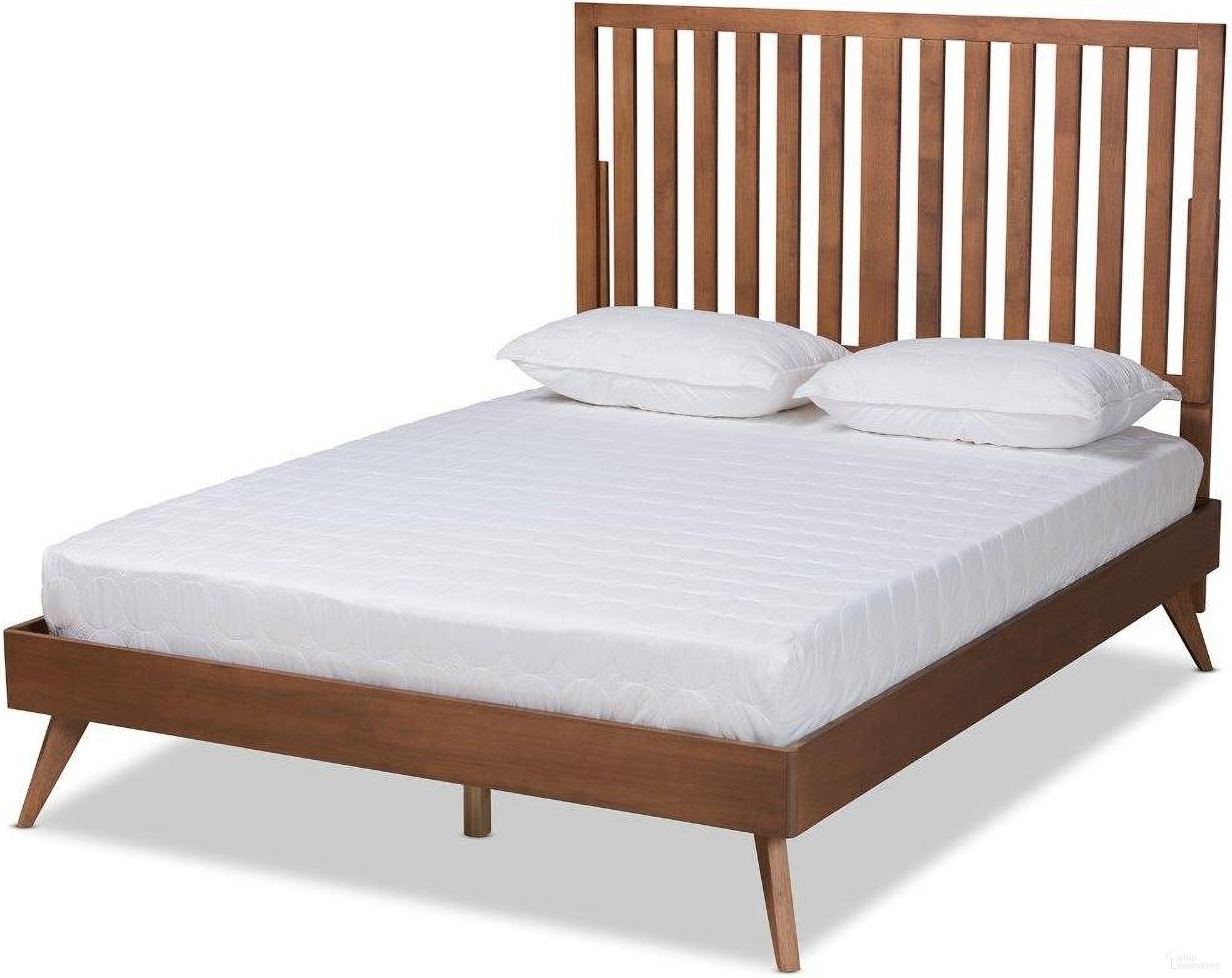Baxton Studio Saki Mid-Century Modern Walnut Brown Finished Wood Queen Size Platform Bed
