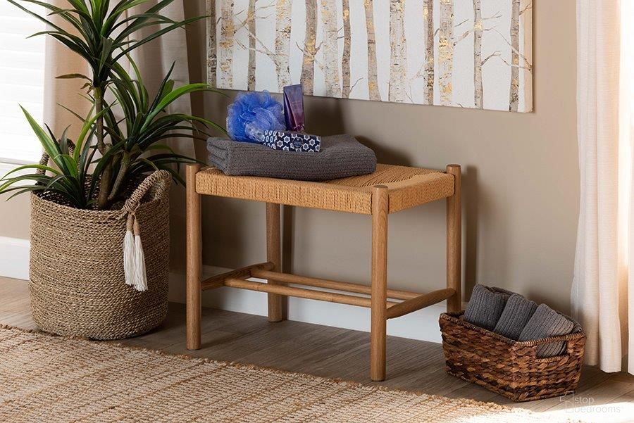 The appearance of Baxton Studio Saura Mid-Century Modern Oak Brown Finished Wood and Accent Bench designed by Baxton Studio in the transitional interior design. This natural and brown piece of furniture was selected by 1StopBedrooms from Saura Collection to add a touch of cosiness and style into your home. Sku: SK9149-Oak Woven Seat-Bench. Material: Synthetic Fiber.