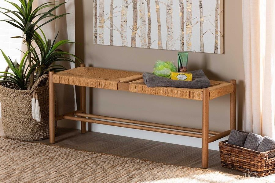 The appearance of Baxton Studio Saura Mid-Century Modern Oak Brown Finished Wood and Dining Bench designed by Baxton Studio in the transitional interior design. This natural and brown piece of furniture  was selected by 1StopBedrooms from Saura Collection to add a touch of cosiness and style into your home. Sku: SK9151-Oak-Bench. Material: Synthetic Fiber.