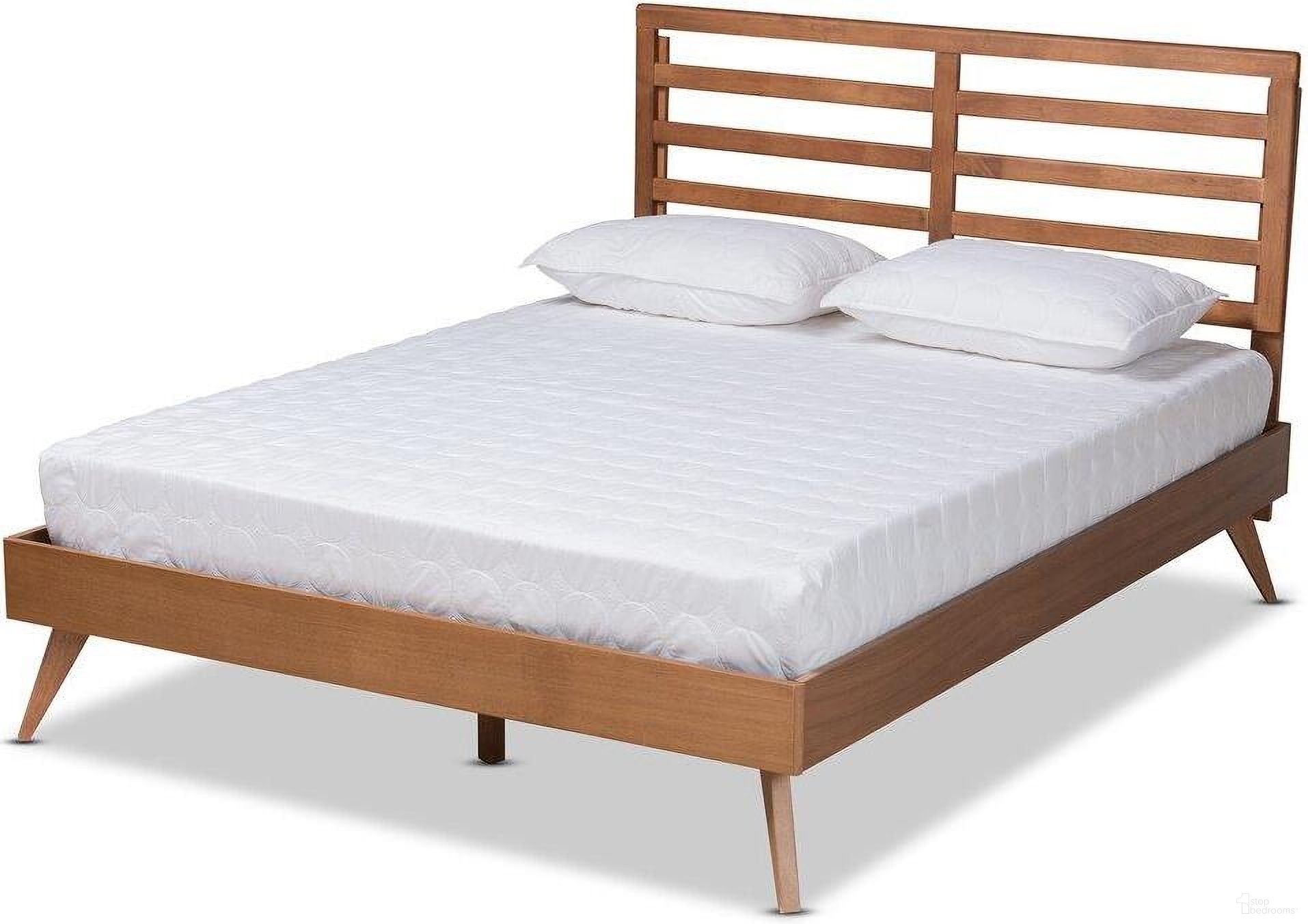 Baxton Studio Shiro Mid Century Modern Ash Walnut Finished Wood Queen Size Platform Bed