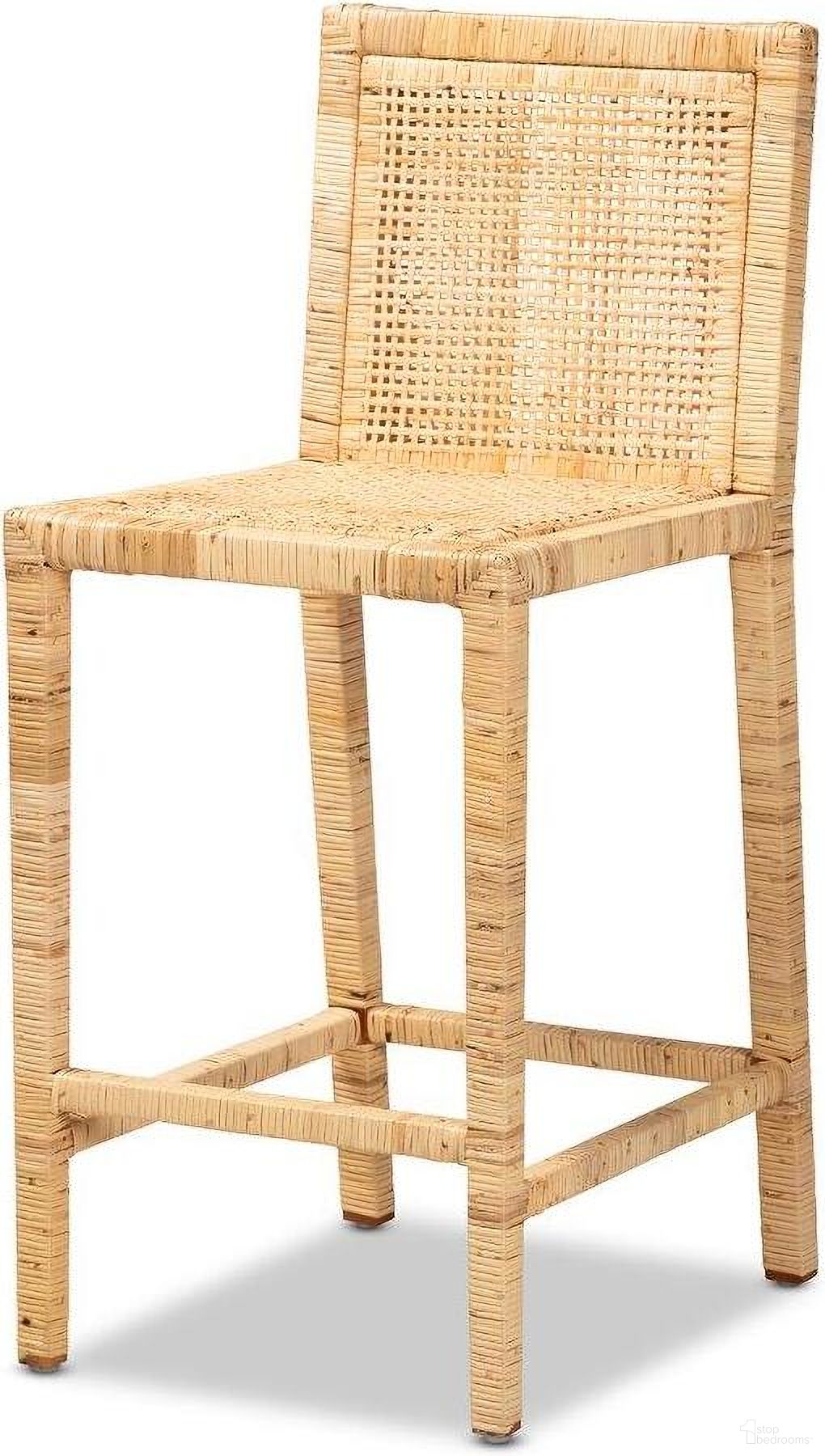 Baxton Studio Sofia Modern And Contemporary Natural Finished Wood And Rattan Counter Stool