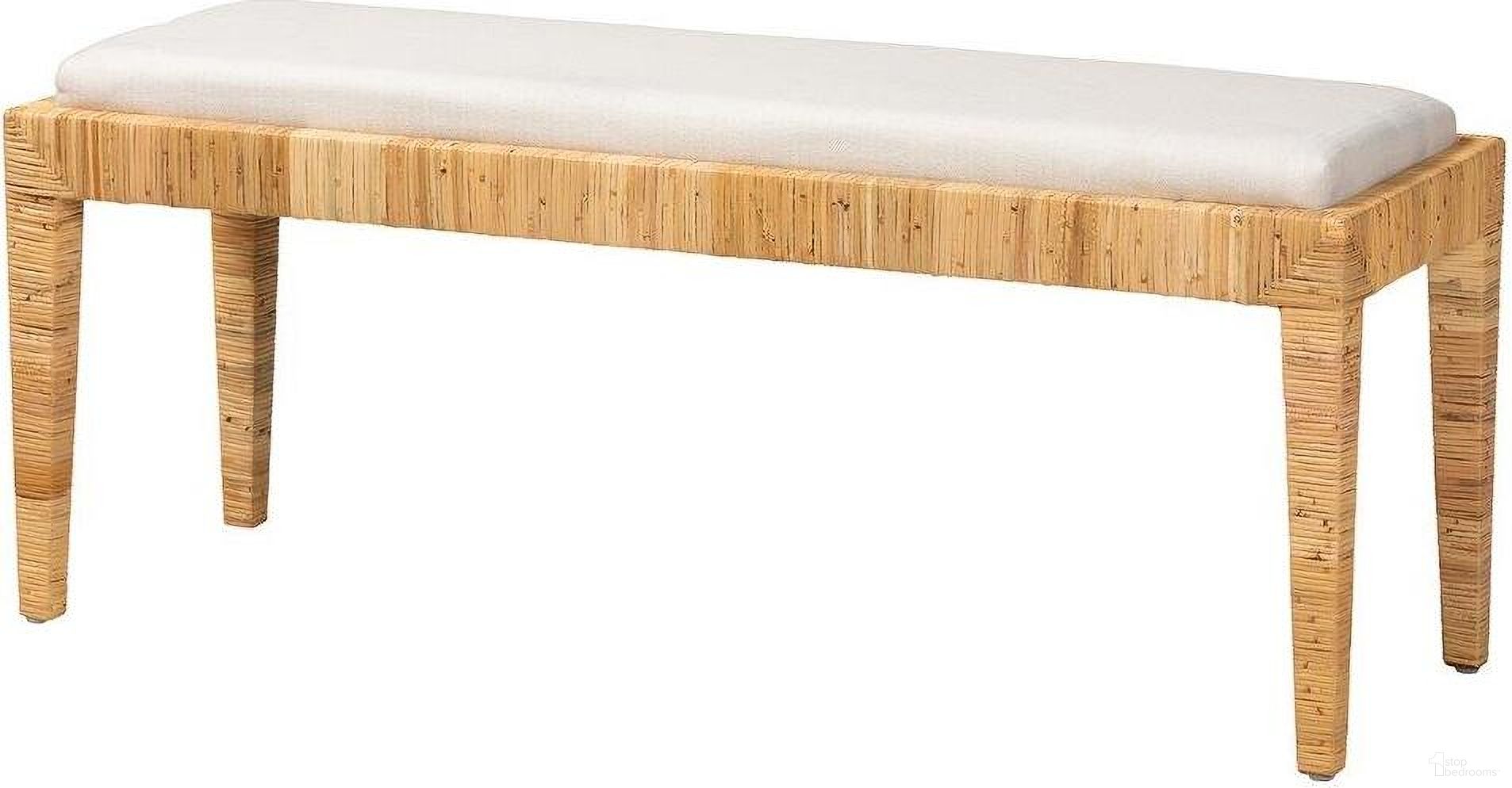 Baxton Studio Sofia Modern Bohemian Natural Brown Rattan and Mahogany Wood Bench