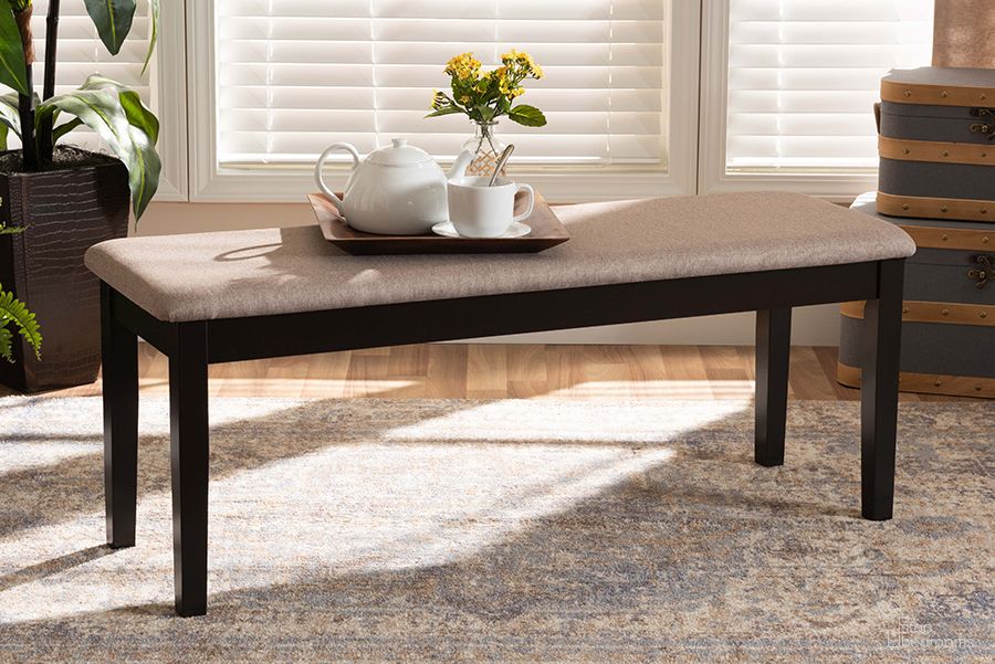 Baxton Studio Teresa Modern and Contemporary Transitional Sand Fabric Upholstered and Dark Brown Finished Wood Dining Bench