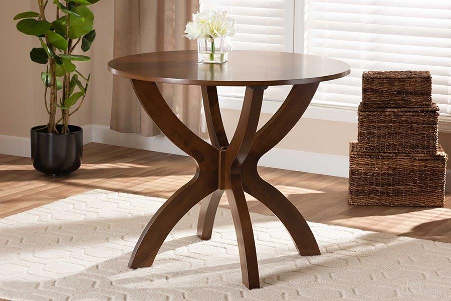 The appearance of Baxton Studio Tilde Modern and Contemporary Walnut Brown Finished 35-Inch-Wide Round Wood Dining Table designed by Baxton Studio in the modern / contemporary interior design. This walnut piece of furniture  was selected by 1StopBedrooms from Tilde Collection to add a touch of cosiness and style into your home. Sku: RH7232T-Walnut-35-IN-DT. Table Base Style: Legs. Table Top Shape: Round. Material: MDF. Size: 35".