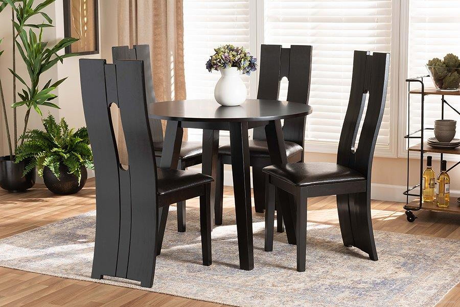 Torin Modern and Contemporary Dark Brown Faux Leather Upholstered and Wood 5-Piece Dining Set