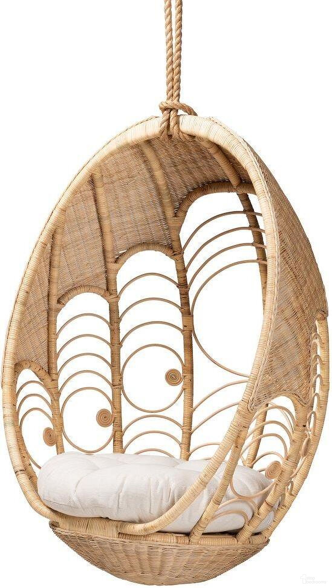 The appearance of Baxton Studio Umika Modern Bohemian Natural Brown Rattan Hanging Chair designed by Baxton Studio in the coastal interior design. This white/brown piece of furniture  was selected by 1StopBedrooms from Umika Collection to add a touch of cosiness and style into your home. Sku: HC001-Rattan-Hanging Chair. Material: Natural Rattan.