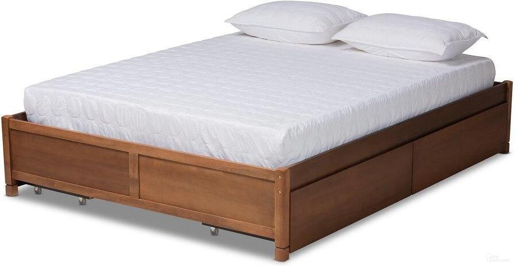 The appearance of Baxton Studio Yara Modern And Contemporary Walnut Brown Finished Wood King Size 4-Drawer Platform Storage Bed Frame designed by Baxton Studio in the modern / contemporary interior design. This walnut brown piece of furniture  was selected by 1StopBedrooms from Yara Collection to add a touch of cosiness and style into your home. Sku: MG0068-Walnut-4DW-King-Frame. Bed Size: King. Material: Rubberwood.