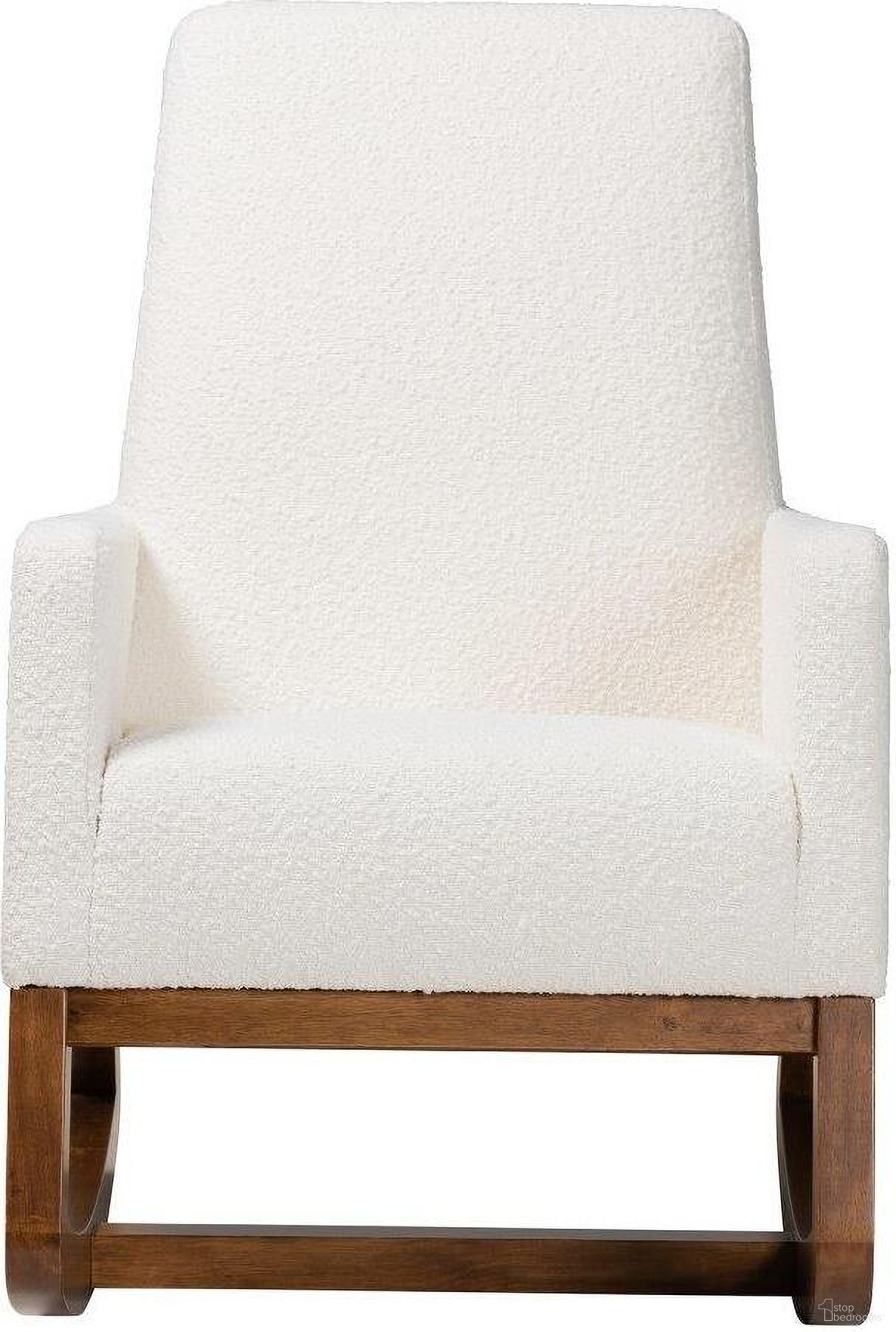 Baxton Studio Yashiya Mid-Century Modern Off-White Boucle Upholstered And Walnut Brown Finished Wood Rocking Chair