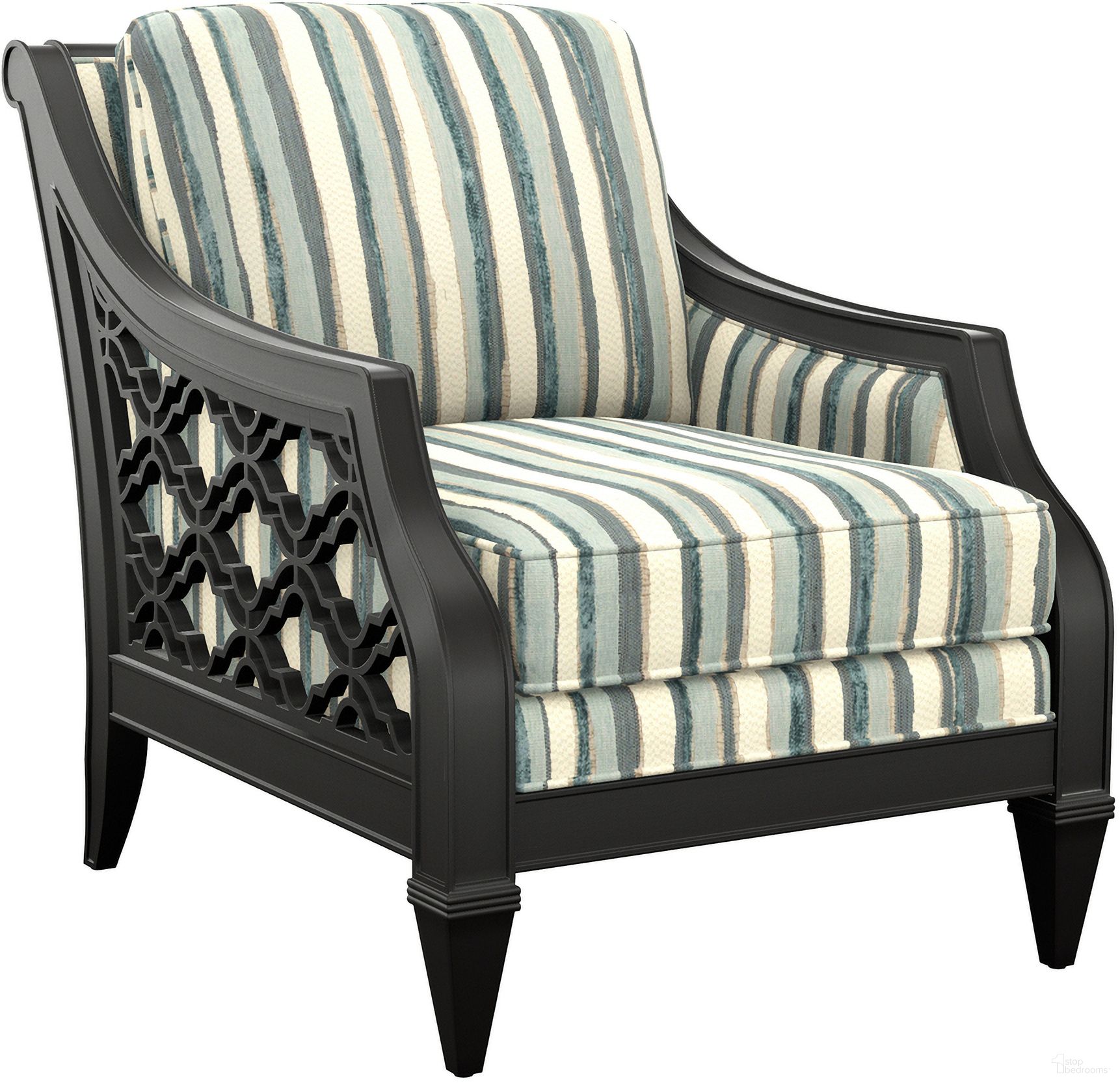 The appearance of Featured Upholstery Bay Club Chair In Black designed by Tommy Bahama in the transitional interior design. This black piece of furniture was selected by 1StopBedrooms from Featured Upholstery Collection to add a touch of cosiness and style into your home. Sku: 1514-11-72. Material: Fabric.